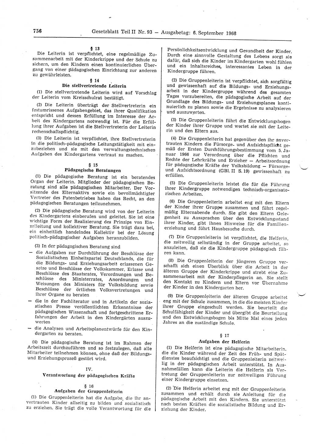 Gesetzblatt (GBl.) der Deutschen Demokratischen Republik (DDR) Teil ⅠⅠ 1968, Seite 756 (GBl. DDR ⅠⅠ 1968, S. 756)