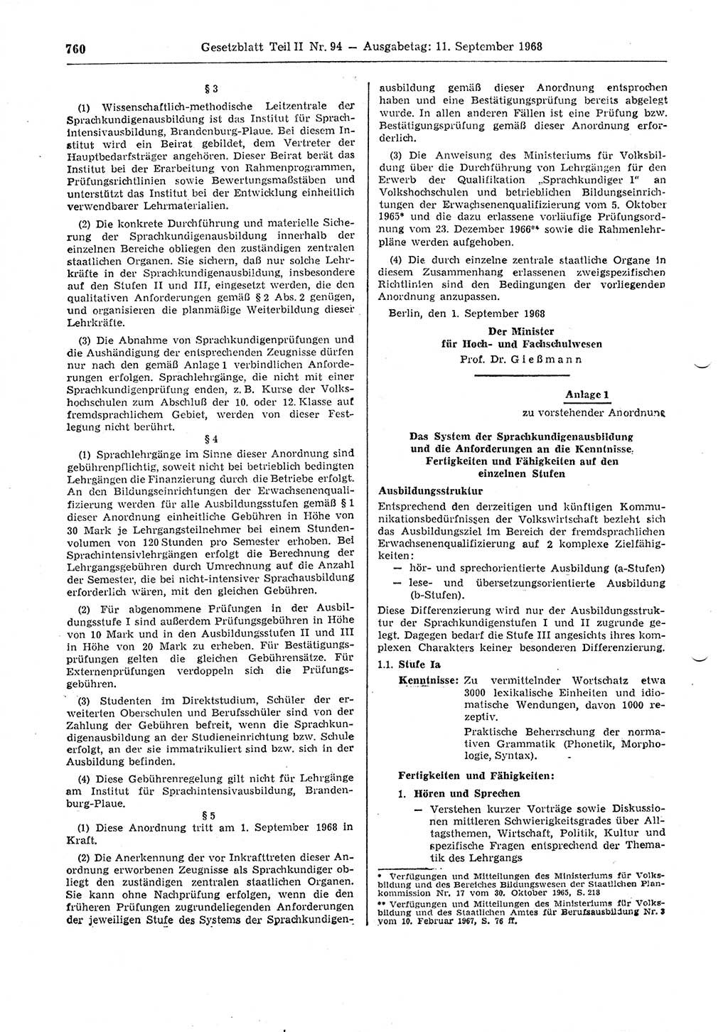 Gesetzblatt (GBl.) der Deutschen Demokratischen Republik (DDR) Teil ⅠⅠ 1968, Seite 760 (GBl. DDR ⅠⅠ 1968, S. 760)