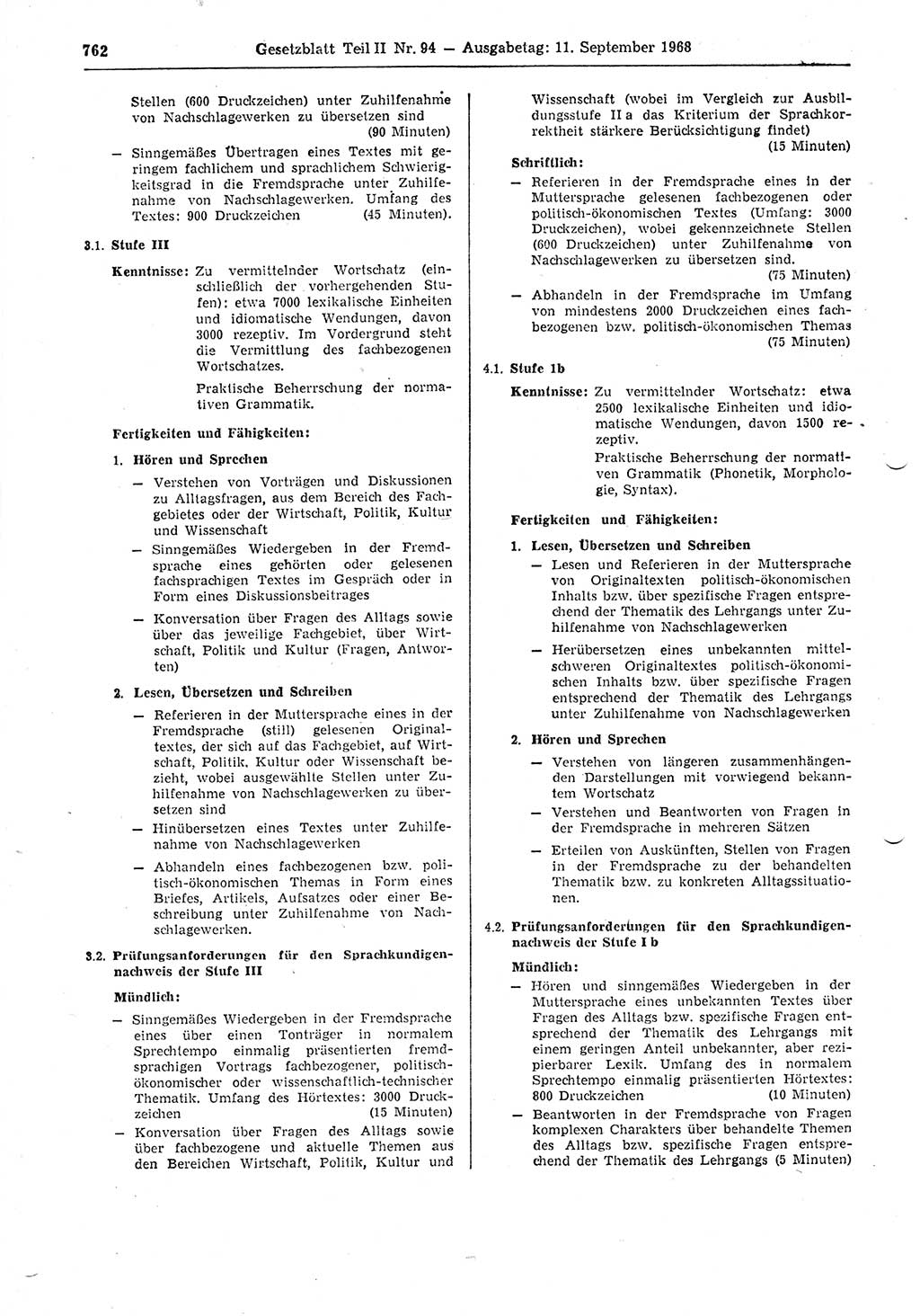 Gesetzblatt (GBl.) der Deutschen Demokratischen Republik (DDR) Teil ⅠⅠ 1968, Seite 762 (GBl. DDR ⅠⅠ 1968, S. 762)