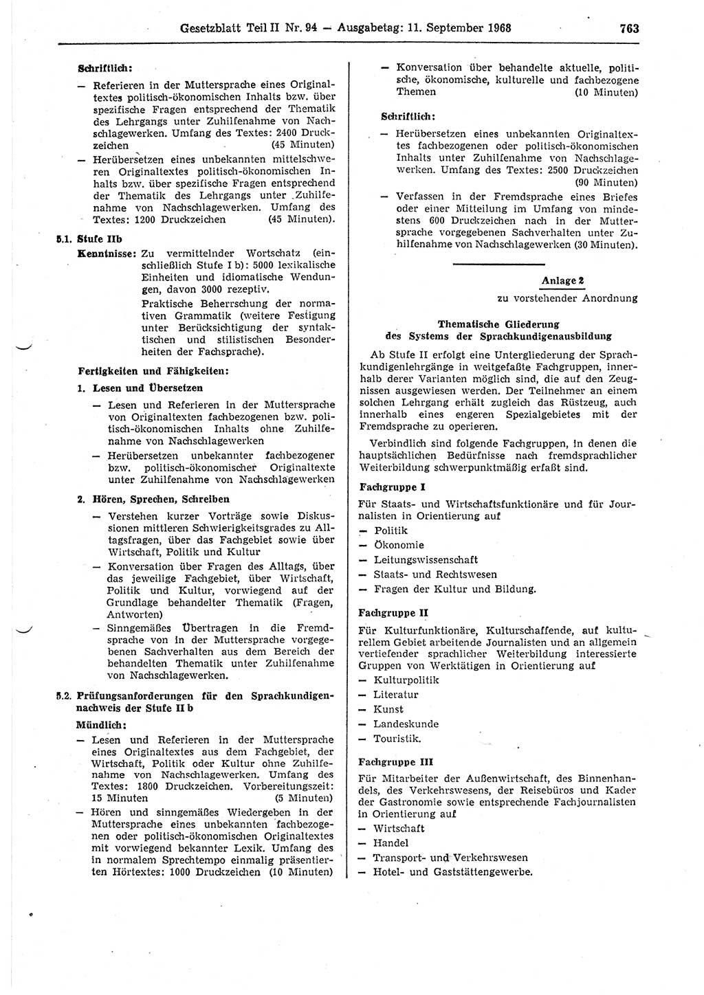 Gesetzblatt (GBl.) der Deutschen Demokratischen Republik (DDR) Teil ⅠⅠ 1968, Seite 763 (GBl. DDR ⅠⅠ 1968, S. 763)