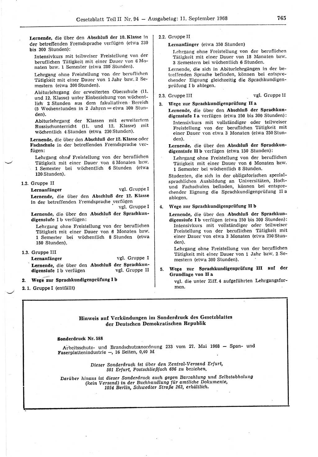 Gesetzblatt (GBl.) der Deutschen Demokratischen Republik (DDR) Teil ⅠⅠ 1968, Seite 765 (GBl. DDR ⅠⅠ 1968, S. 765)