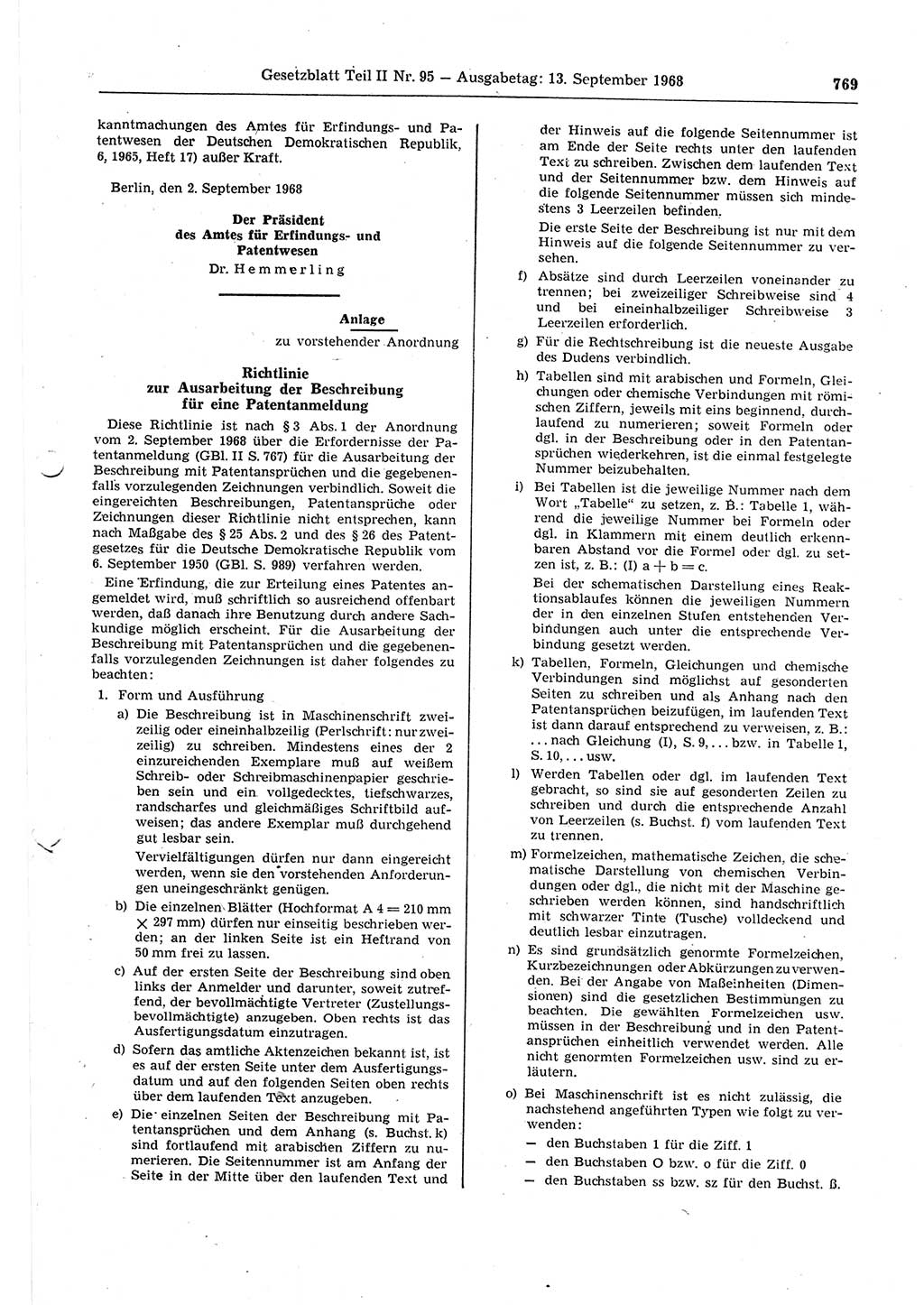 Gesetzblatt (GBl.) der Deutschen Demokratischen Republik (DDR) Teil ⅠⅠ 1968, Seite 769 (GBl. DDR ⅠⅠ 1968, S. 769)