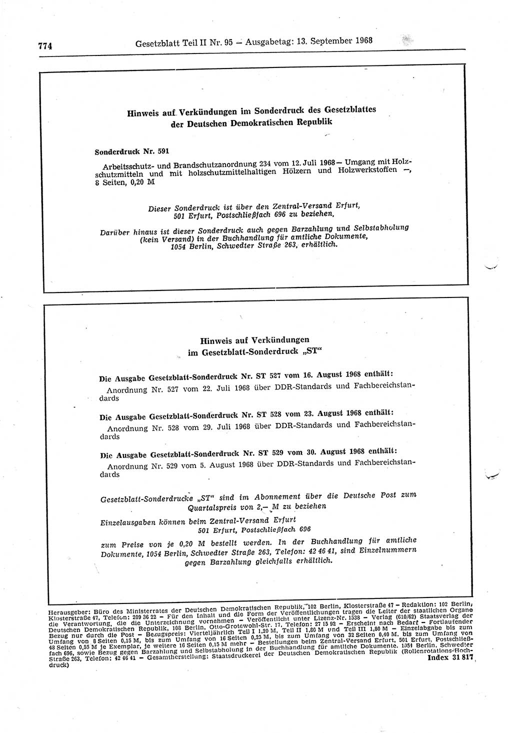 Gesetzblatt (GBl.) der Deutschen Demokratischen Republik (DDR) Teil ⅠⅠ 1968, Seite 774 (GBl. DDR ⅠⅠ 1968, S. 774)