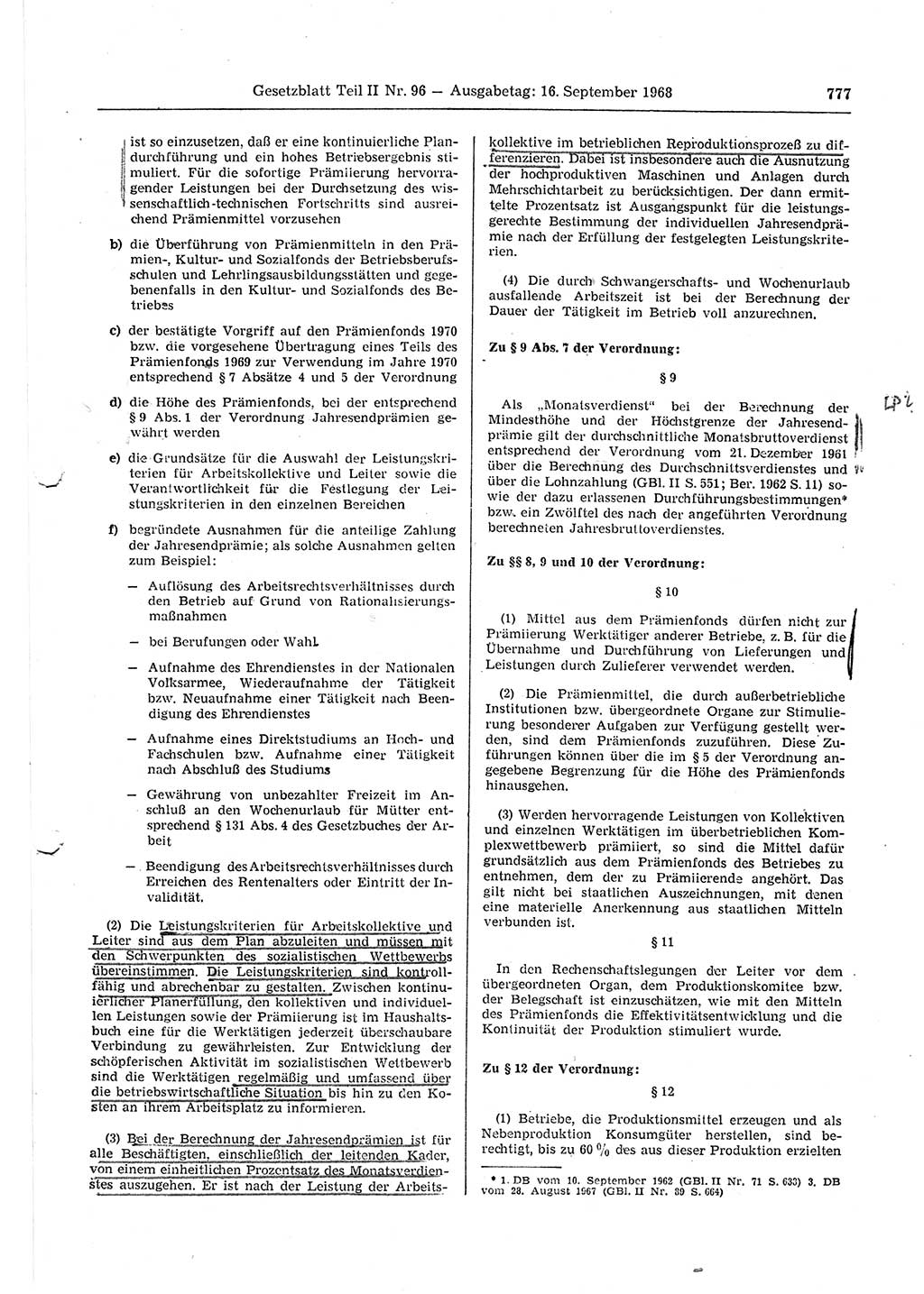 Gesetzblatt (GBl.) der Deutschen Demokratischen Republik (DDR) Teil ⅠⅠ 1968, Seite 777 (GBl. DDR ⅠⅠ 1968, S. 777)