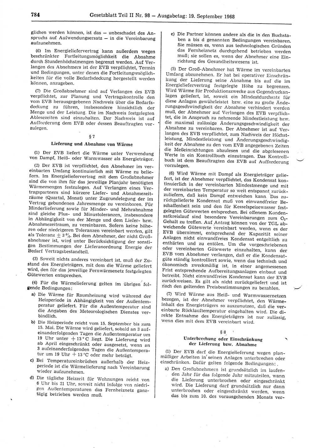 Gesetzblatt (GBl.) der Deutschen Demokratischen Republik (DDR) Teil ⅠⅠ 1968, Seite 784 (GBl. DDR ⅠⅠ 1968, S. 784)