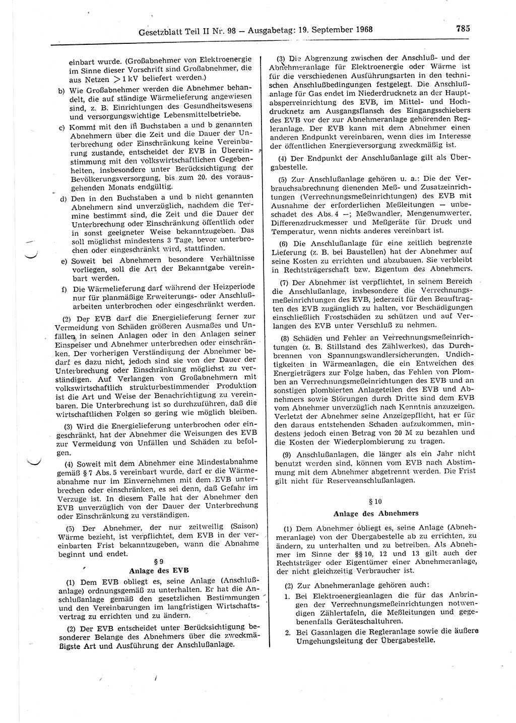 Gesetzblatt (GBl.) der Deutschen Demokratischen Republik (DDR) Teil ⅠⅠ 1968, Seite 785 (GBl. DDR ⅠⅠ 1968, S. 785)