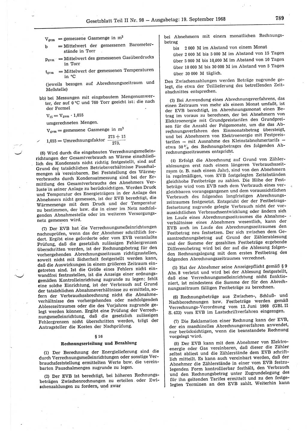 Gesetzblatt (GBl.) der Deutschen Demokratischen Republik (DDR) Teil ⅠⅠ 1968, Seite 789 (GBl. DDR ⅠⅠ 1968, S. 789)