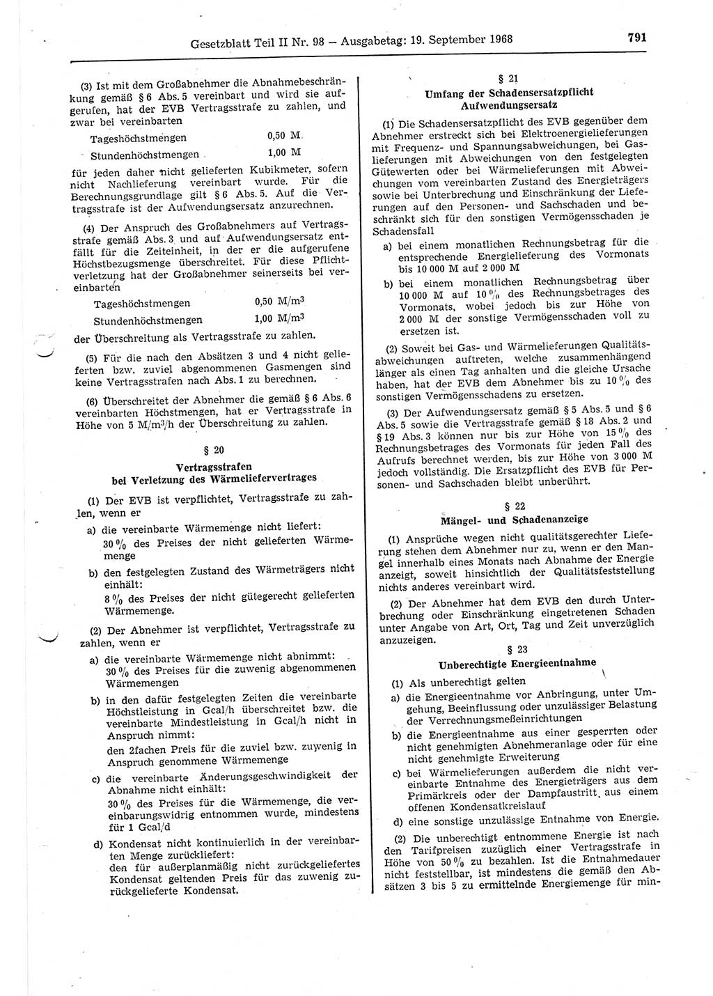 Gesetzblatt (GBl.) der Deutschen Demokratischen Republik (DDR) Teil ⅠⅠ 1968, Seite 791 (GBl. DDR ⅠⅠ 1968, S. 791)