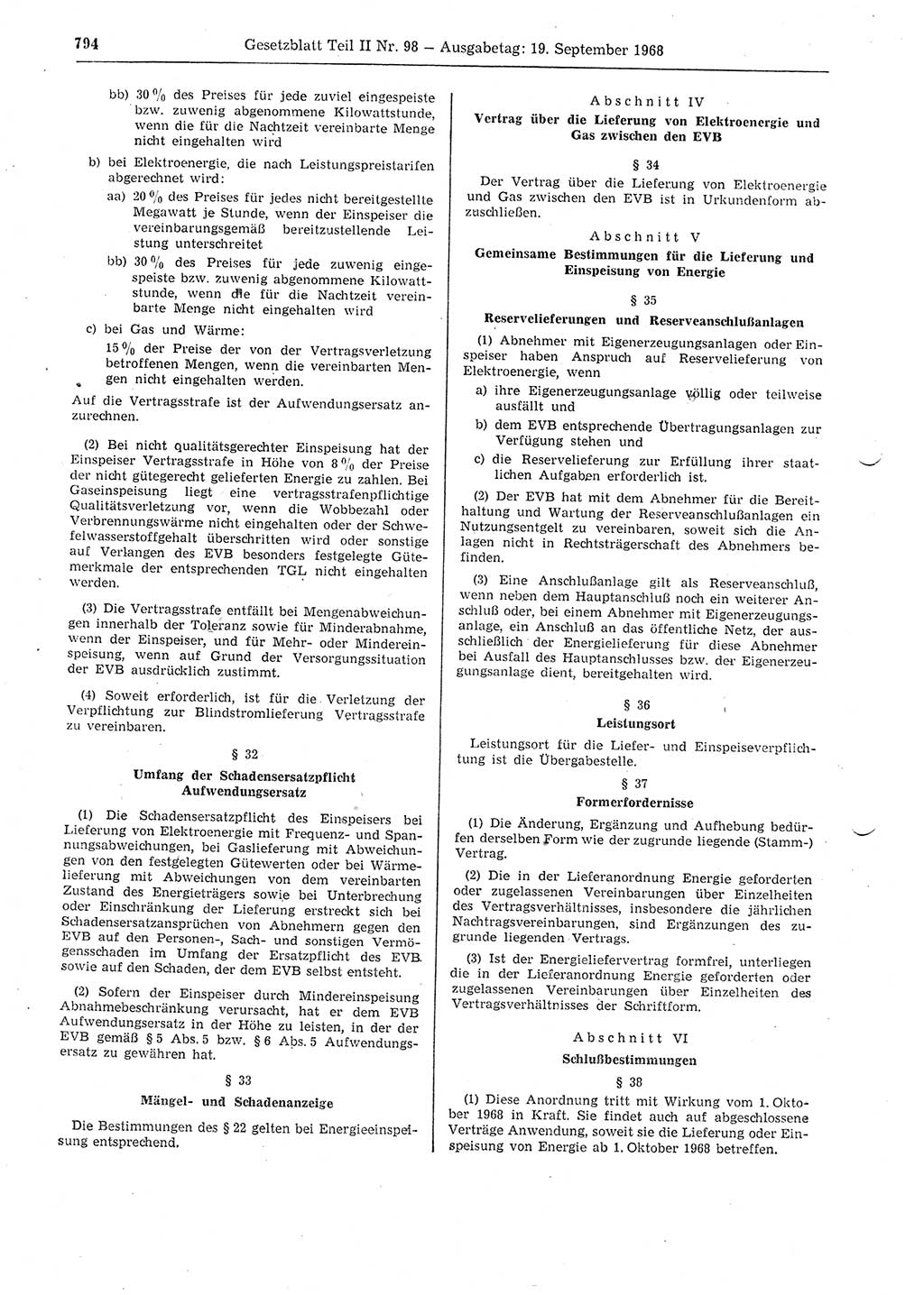 Gesetzblatt (GBl.) der Deutschen Demokratischen Republik (DDR) Teil ⅠⅠ 1968, Seite 794 (GBl. DDR ⅠⅠ 1968, S. 794)