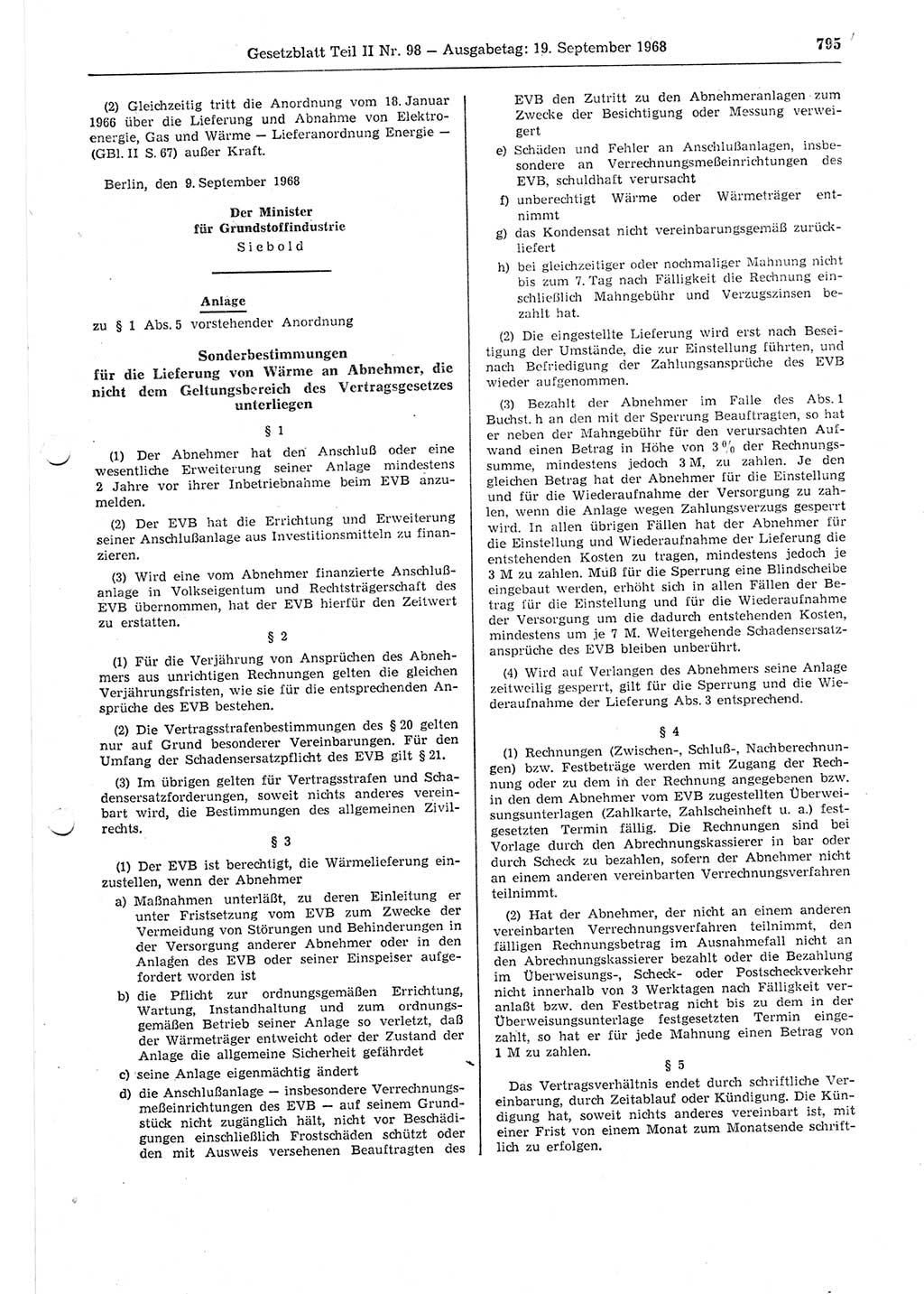 Gesetzblatt (GBl.) der Deutschen Demokratischen Republik (DDR) Teil ⅠⅠ 1968, Seite 795 (GBl. DDR ⅠⅠ 1968, S. 795)