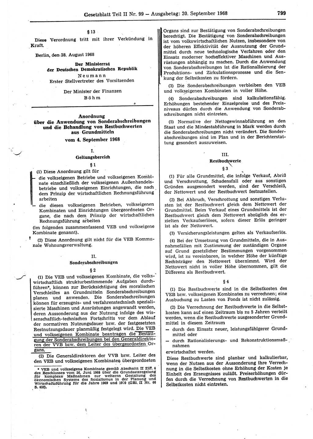 Gesetzblatt (GBl.) der Deutschen Demokratischen Republik (DDR) Teil ⅠⅠ 1968, Seite 799 (GBl. DDR ⅠⅠ 1968, S. 799)