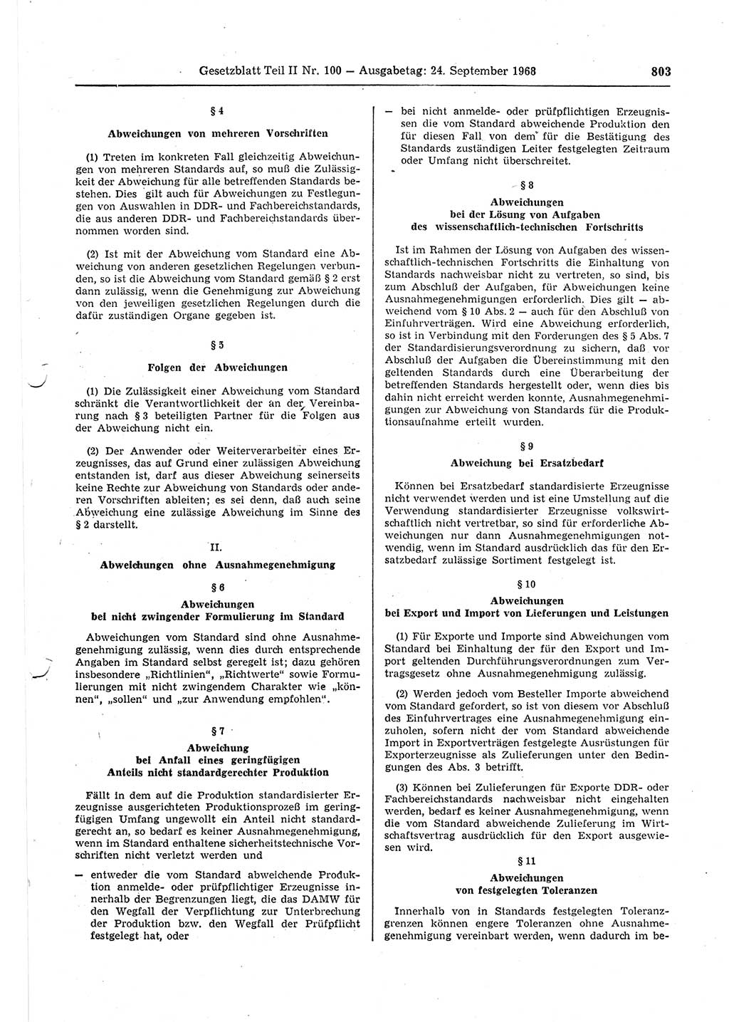 Gesetzblatt (GBl.) der Deutschen Demokratischen Republik (DDR) Teil ⅠⅠ 1968, Seite 803 (GBl. DDR ⅠⅠ 1968, S. 803)