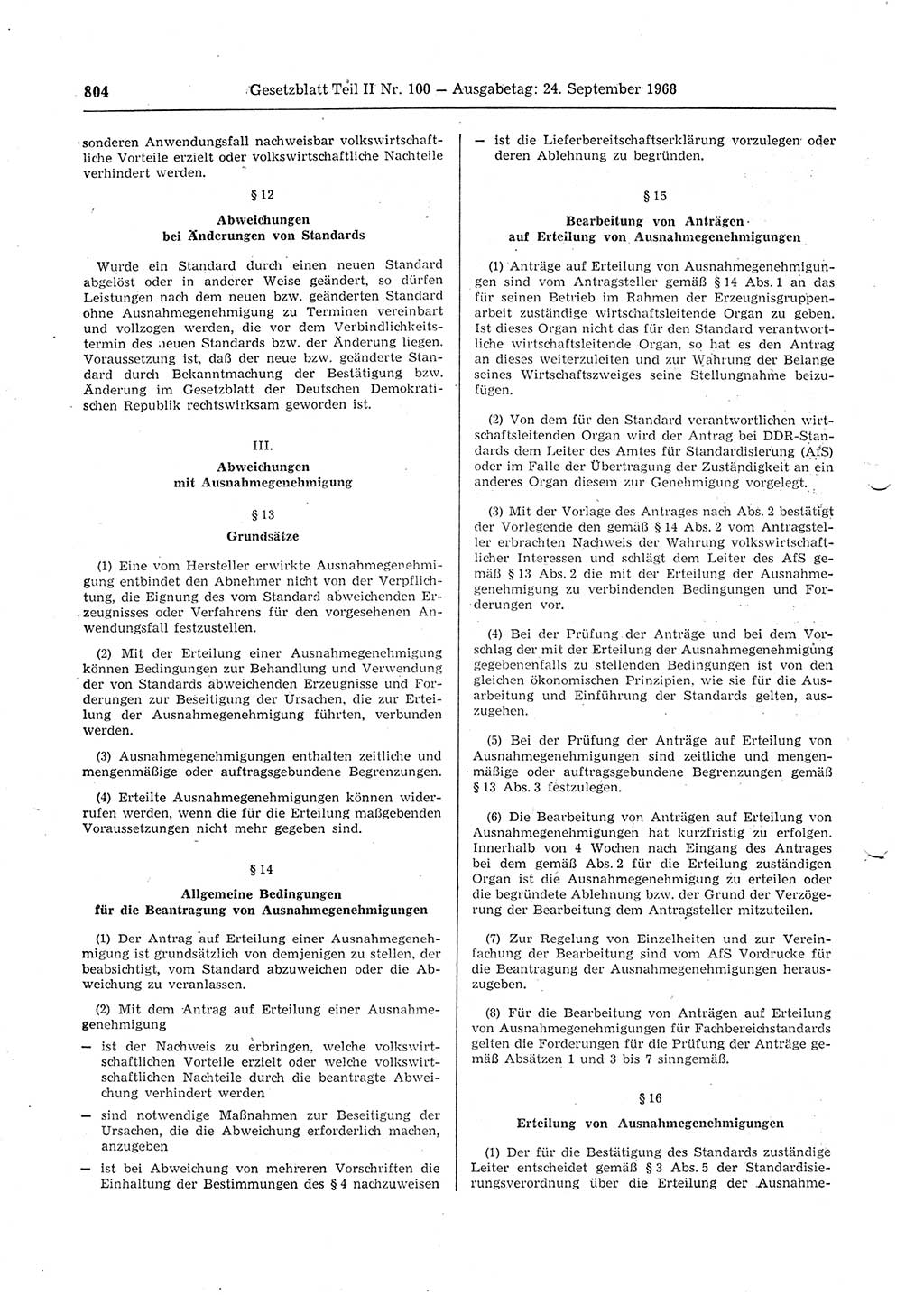 Gesetzblatt (GBl.) der Deutschen Demokratischen Republik (DDR) Teil ⅠⅠ 1968, Seite 804 (GBl. DDR ⅠⅠ 1968, S. 804)