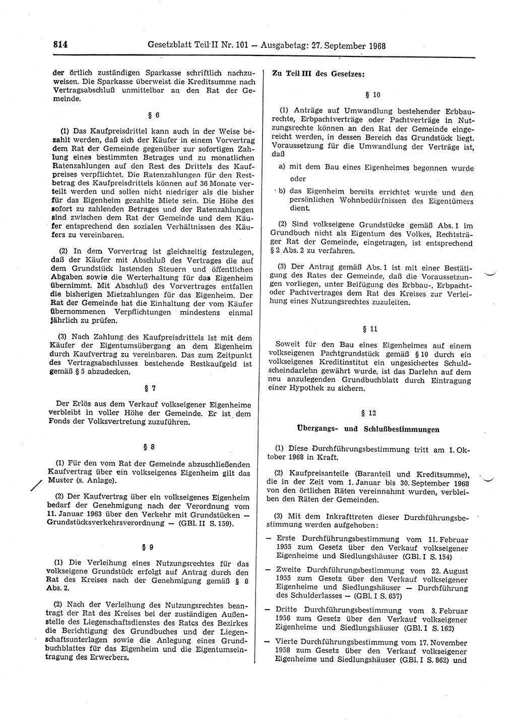 Gesetzblatt (GBl.) der Deutschen Demokratischen Republik (DDR) Teil ⅠⅠ 1968, Seite 814 (GBl. DDR ⅠⅠ 1968, S. 814)