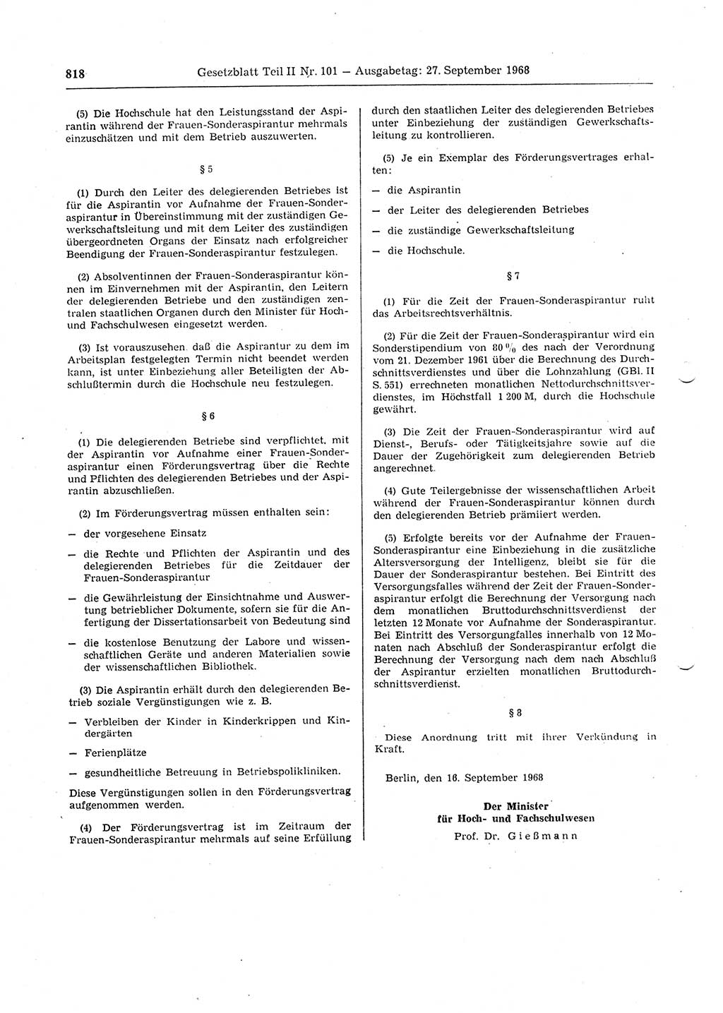 Gesetzblatt (GBl.) der Deutschen Demokratischen Republik (DDR) Teil ⅠⅠ 1968, Seite 818 (GBl. DDR ⅠⅠ 1968, S. 818)