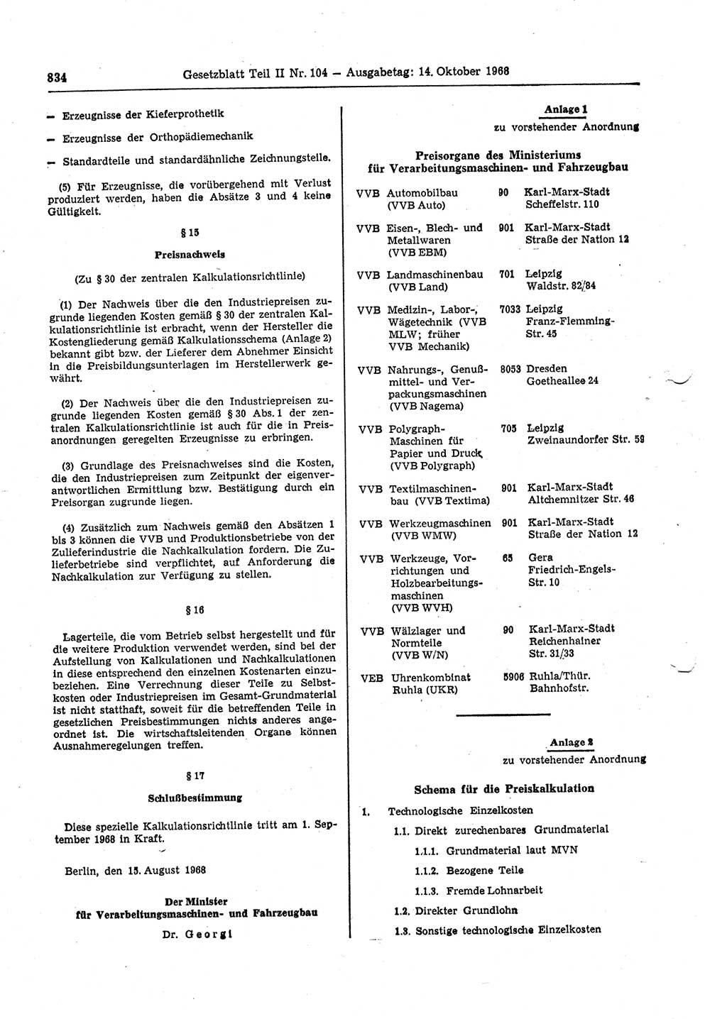 Gesetzblatt (GBl.) der Deutschen Demokratischen Republik (DDR) Teil ⅠⅠ 1968, Seite 834 (GBl. DDR ⅠⅠ 1968, S. 834)
