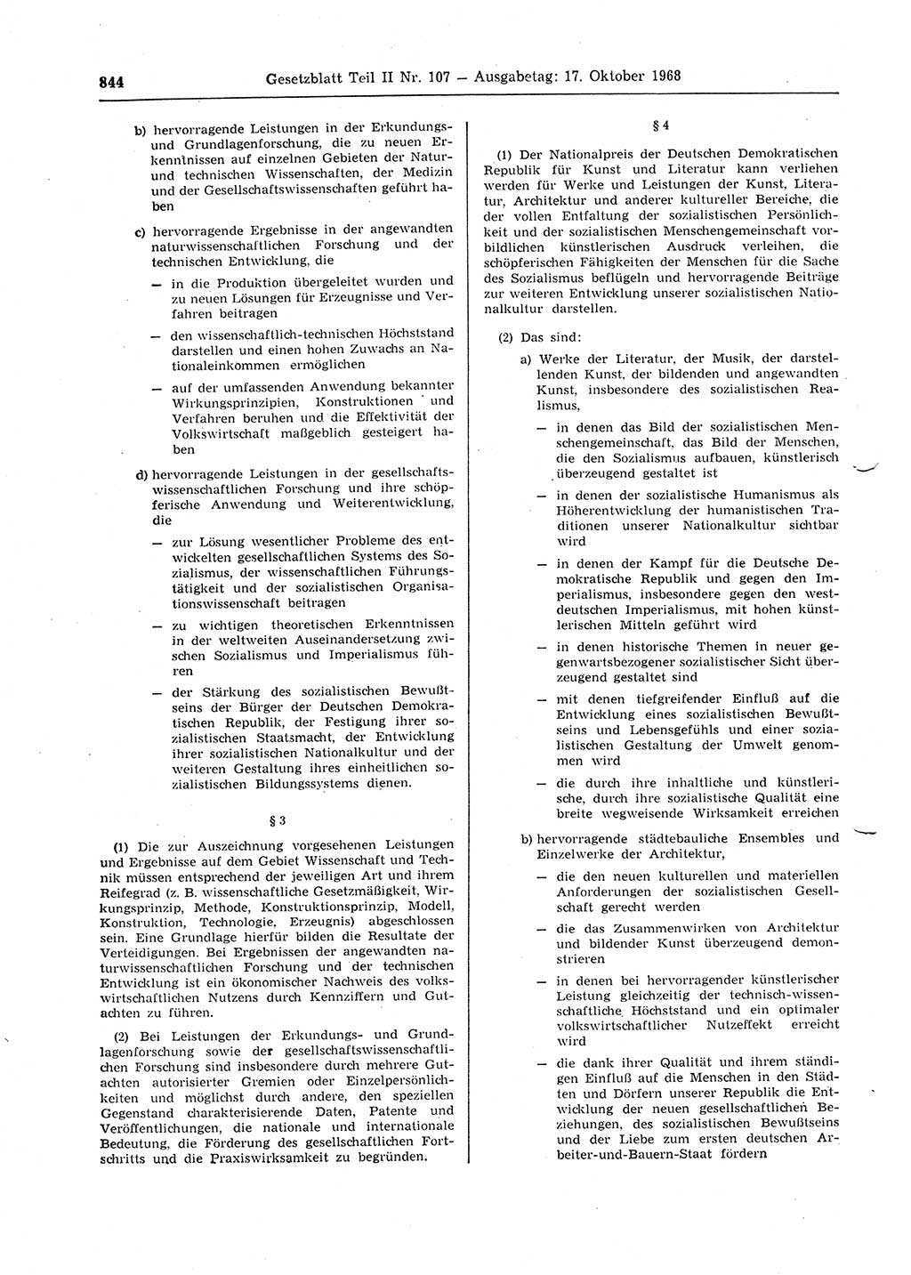 Gesetzblatt (GBl.) der Deutschen Demokratischen Republik (DDR) Teil ⅠⅠ 1968, Seite 844 (GBl. DDR ⅠⅠ 1968, S. 844)