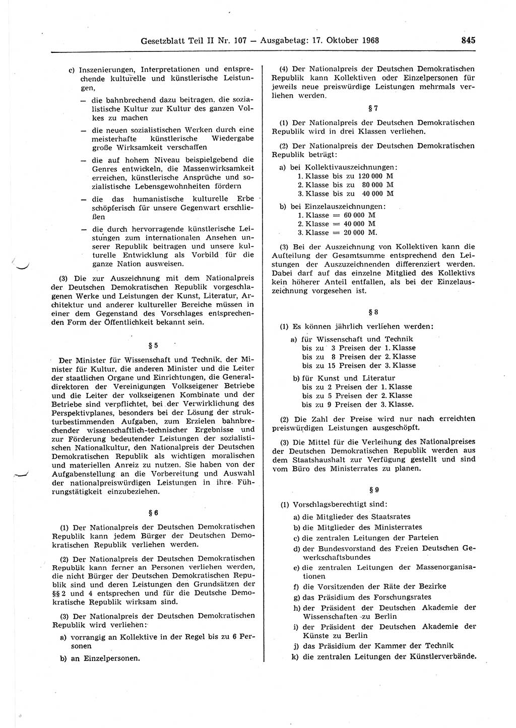 Gesetzblatt (GBl.) der Deutschen Demokratischen Republik (DDR) Teil ⅠⅠ 1968, Seite 845 (GBl. DDR ⅠⅠ 1968, S. 845)