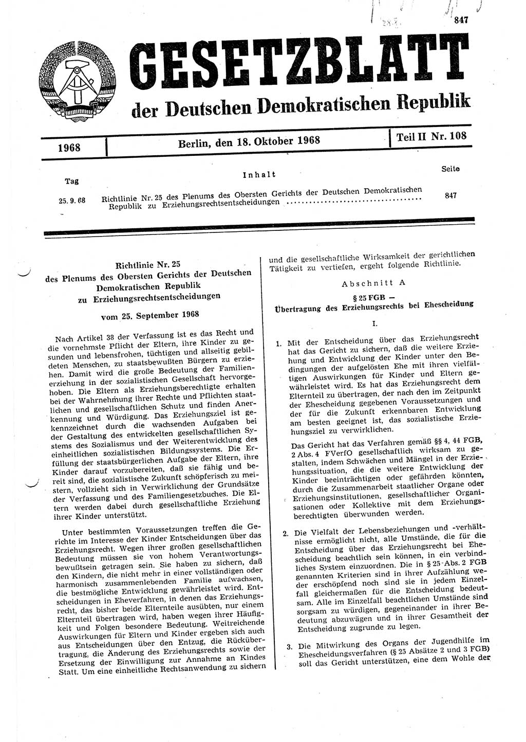 Gesetzblatt (GBl.) der Deutschen Demokratischen Republik (DDR) Teil ⅠⅠ 1968, Seite 847 (GBl. DDR ⅠⅠ 1968, S. 847)