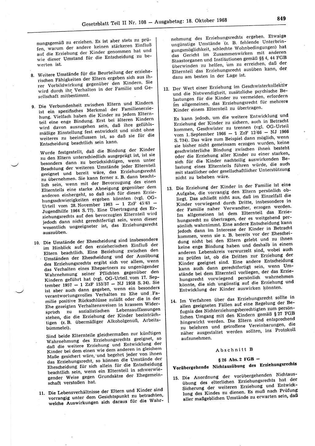 Gesetzblatt (GBl.) der Deutschen Demokratischen Republik (DDR) Teil ⅠⅠ 1968, Seite 849 (GBl. DDR ⅠⅠ 1968, S. 849)