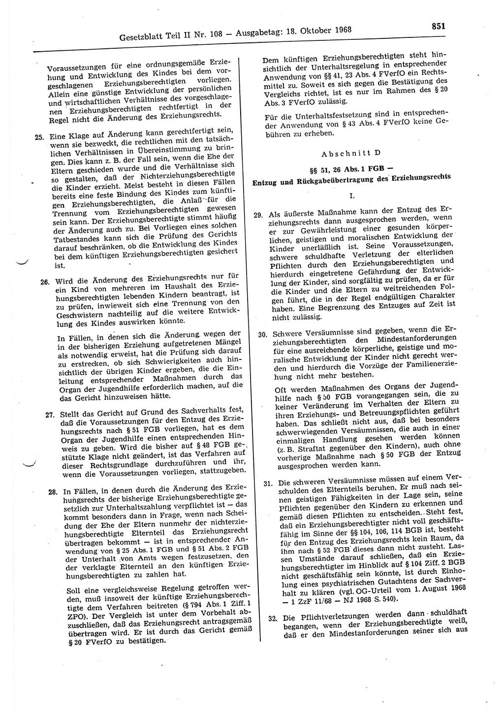 Gesetzblatt (GBl.) der Deutschen Demokratischen Republik (DDR) Teil ⅠⅠ 1968, Seite 851 (GBl. DDR ⅠⅠ 1968, S. 851)