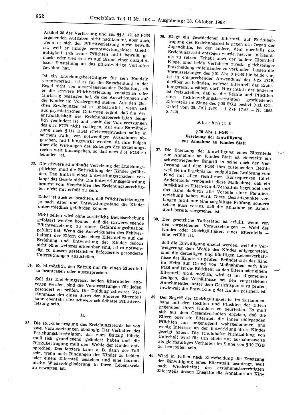 Gesetzblatt (GBl.) der Deutschen Demokratischen Republik (DDR) Teil ⅠⅠ 1968, Seite 852 (GBl. DDR ⅠⅠ 1968, S. 852)