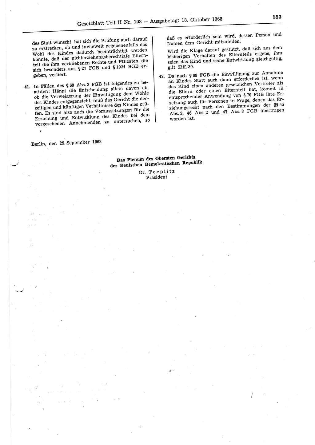Gesetzblatt (GBl.) der Deutschen Demokratischen Republik (DDR) Teil ⅠⅠ 1968, Seite 853 (GBl. DDR ⅠⅠ 1968, S. 853)