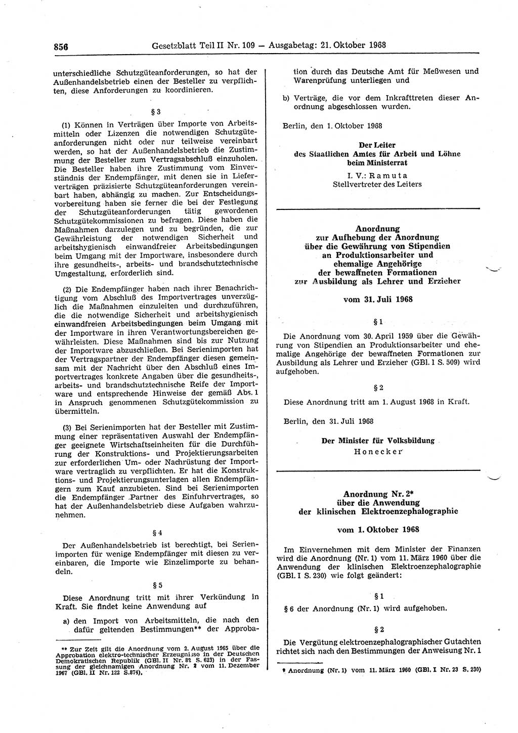 Gesetzblatt (GBl.) der Deutschen Demokratischen Republik (DDR) Teil ⅠⅠ 1968, Seite 856 (GBl. DDR ⅠⅠ 1968, S. 856)