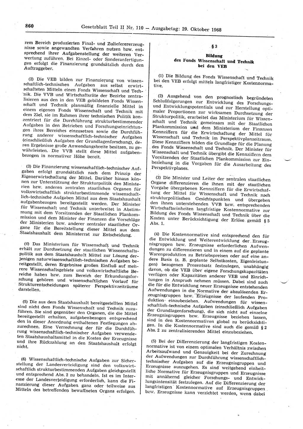 Gesetzblatt (GBl.) der Deutschen Demokratischen Republik (DDR) Teil ⅠⅠ 1968, Seite 860 (GBl. DDR ⅠⅠ 1968, S. 860)
