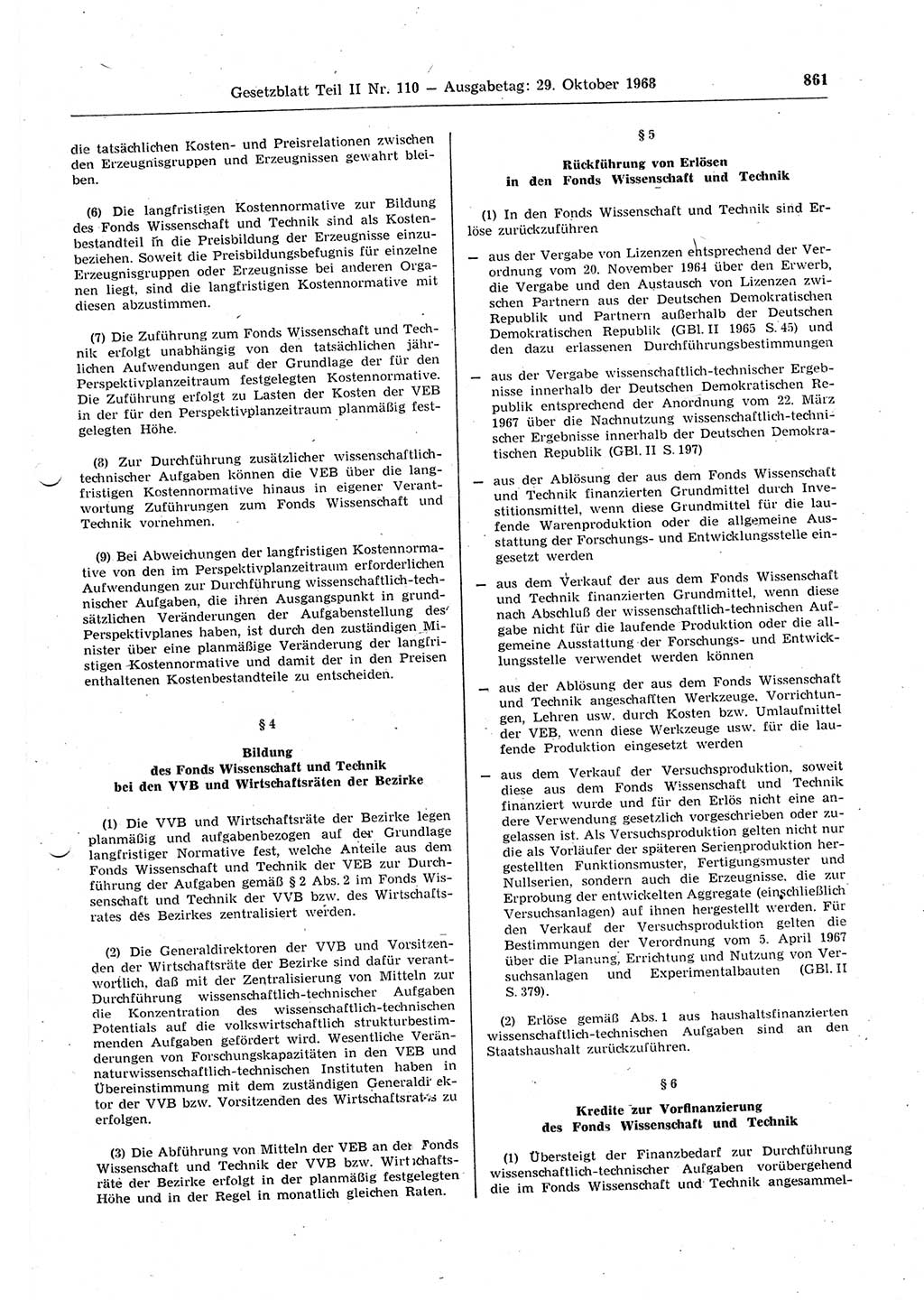 Gesetzblatt (GBl.) der Deutschen Demokratischen Republik (DDR) Teil ⅠⅠ 1968, Seite 861 (GBl. DDR ⅠⅠ 1968, S. 861)