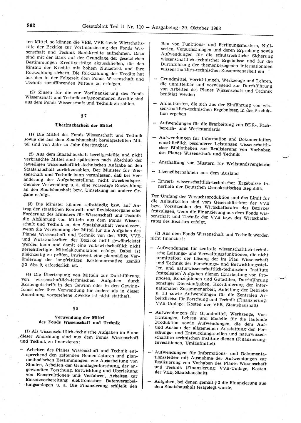 Gesetzblatt (GBl.) der Deutschen Demokratischen Republik (DDR) Teil ⅠⅠ 1968, Seite 862 (GBl. DDR ⅠⅠ 1968, S. 862)