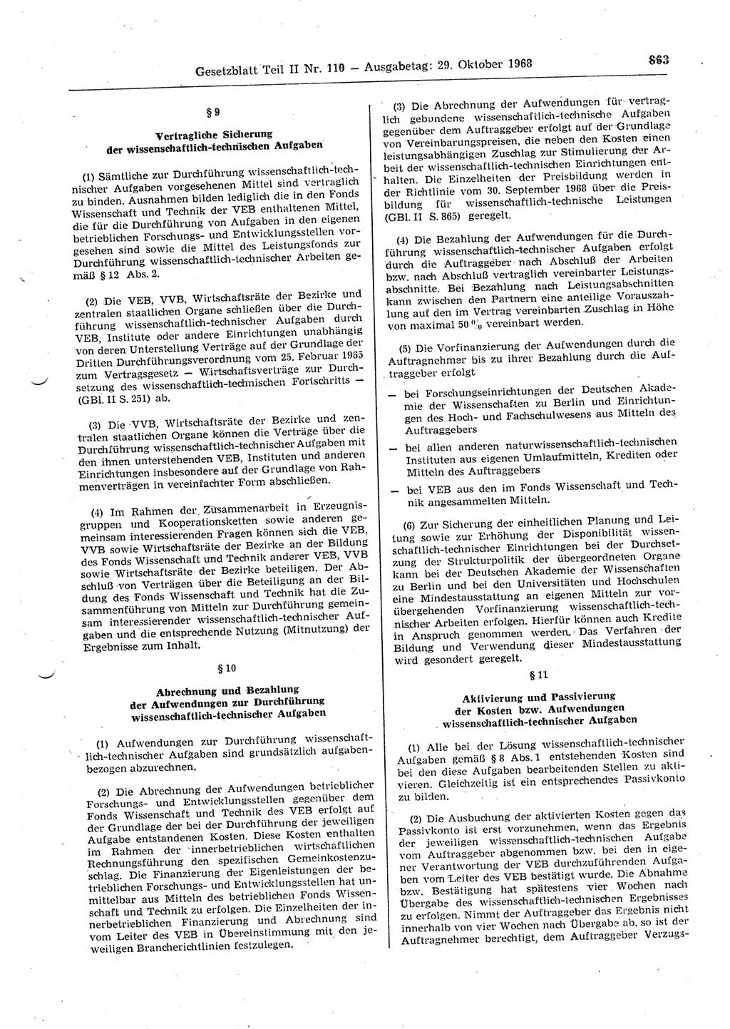 Gesetzblatt (GBl.) der Deutschen Demokratischen Republik (DDR) Teil ⅠⅠ 1968, Seite 863 (GBl. DDR ⅠⅠ 1968, S. 863)