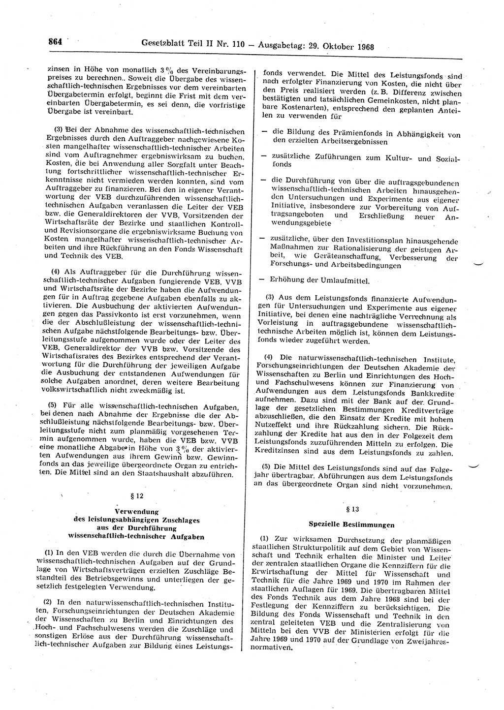 Gesetzblatt (GBl.) der Deutschen Demokratischen Republik (DDR) Teil ⅠⅠ 1968, Seite 864 (GBl. DDR ⅠⅠ 1968, S. 864)