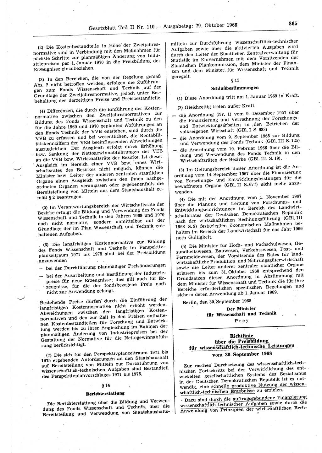 Gesetzblatt (GBl.) der Deutschen Demokratischen Republik (DDR) Teil ⅠⅠ 1968, Seite 865 (GBl. DDR ⅠⅠ 1968, S. 865)