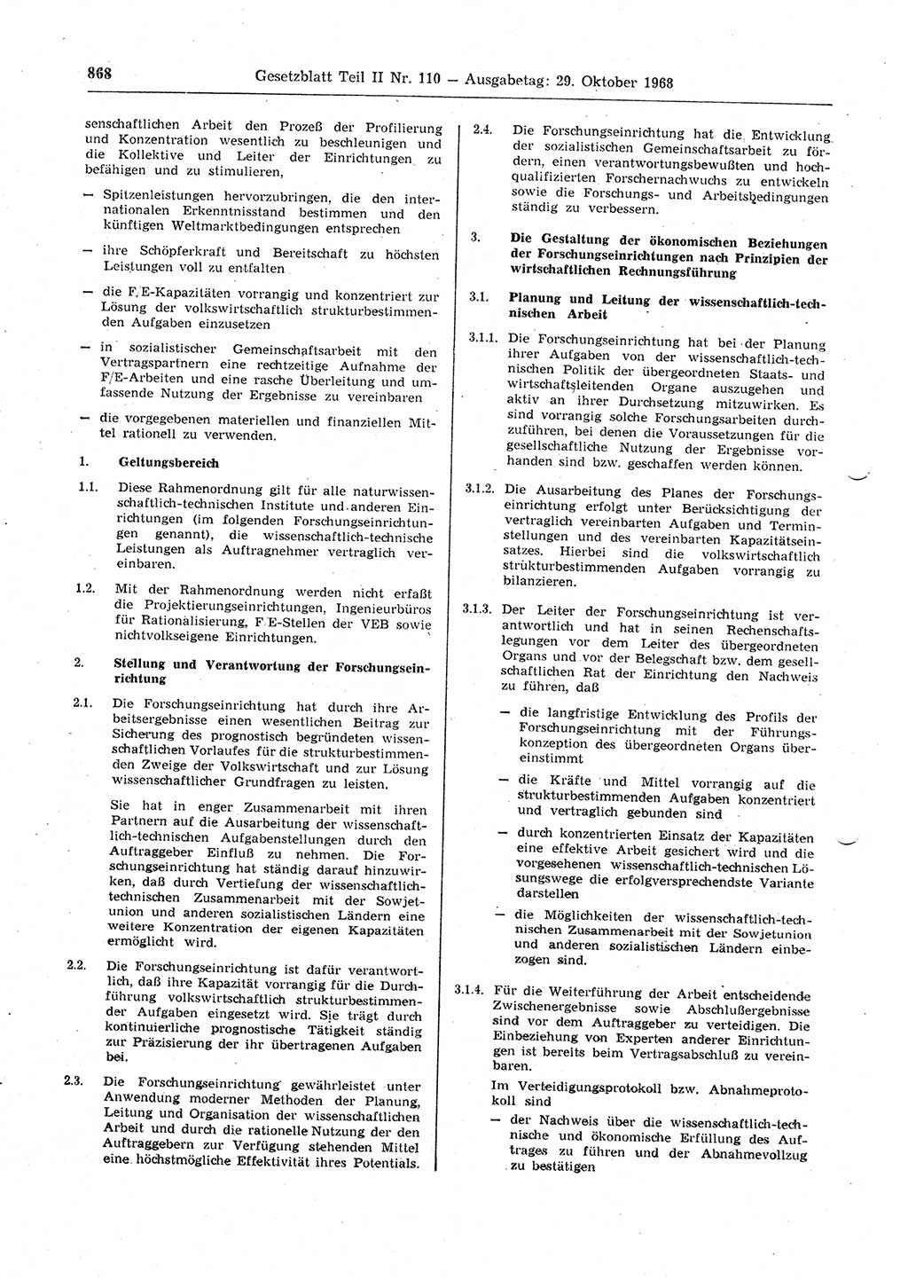 Gesetzblatt (GBl.) der Deutschen Demokratischen Republik (DDR) Teil ⅠⅠ 1968, Seite 868 (GBl. DDR ⅠⅠ 1968, S. 868)