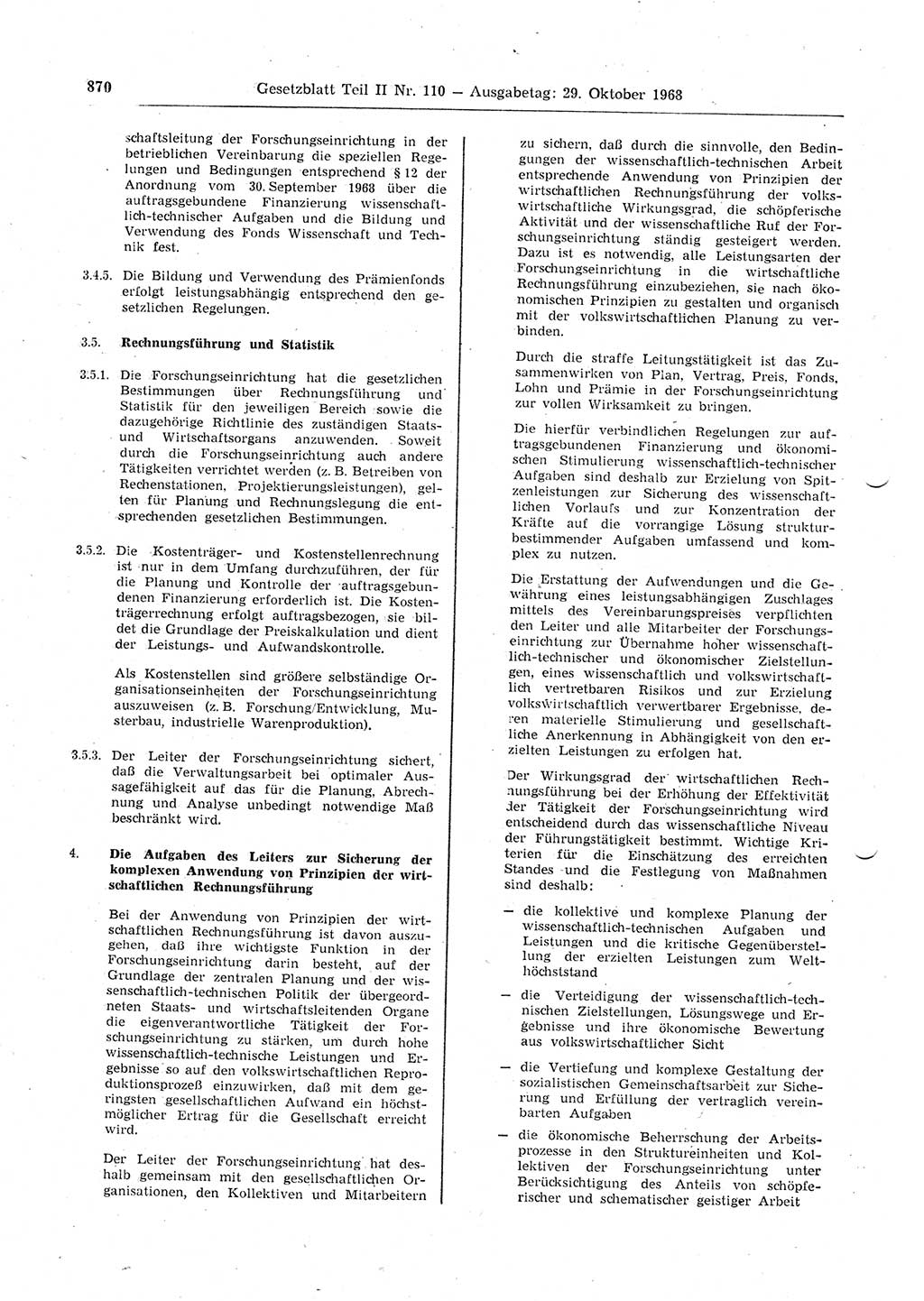 Gesetzblatt (GBl.) der Deutschen Demokratischen Republik (DDR) Teil ⅠⅠ 1968, Seite 870 (GBl. DDR ⅠⅠ 1968, S. 870)