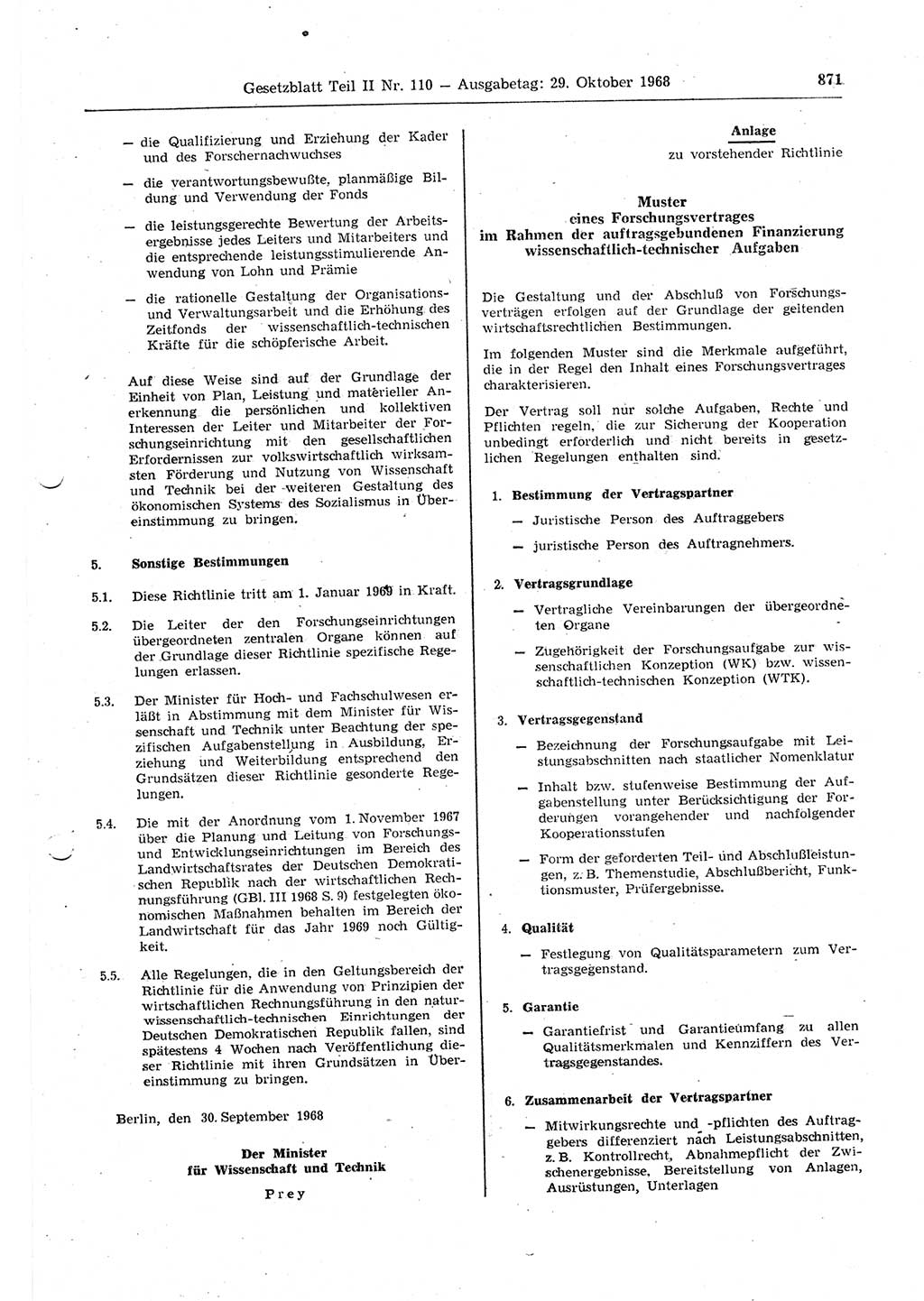 Gesetzblatt (GBl.) der Deutschen Demokratischen Republik (DDR) Teil ⅠⅠ 1968, Seite 871 (GBl. DDR ⅠⅠ 1968, S. 871)