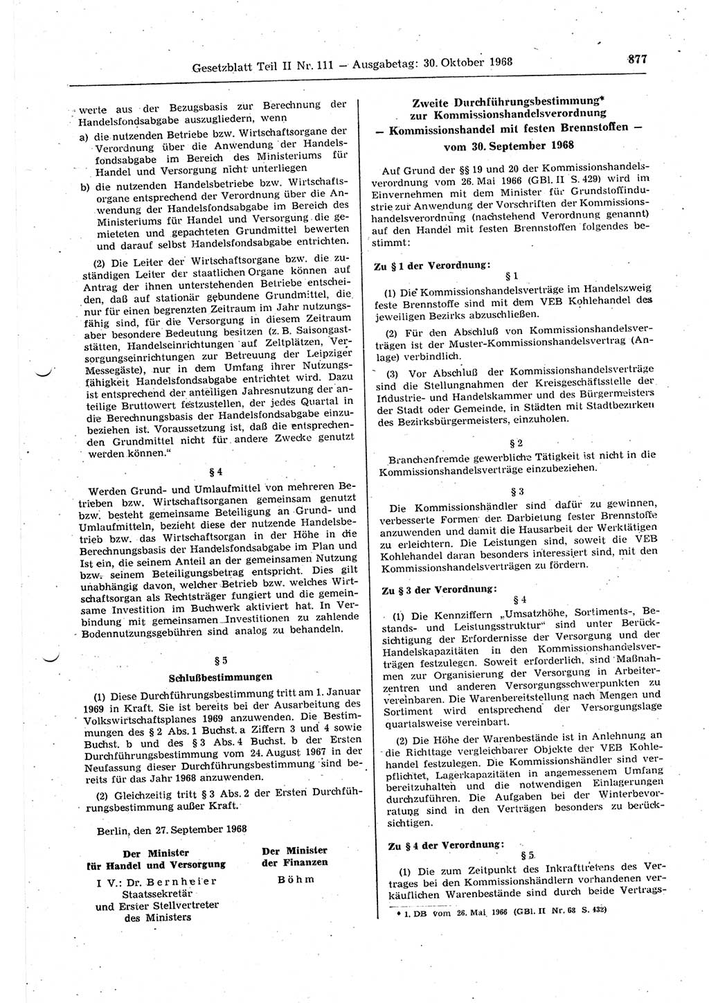 Gesetzblatt (GBl.) der Deutschen Demokratischen Republik (DDR) Teil ⅠⅠ 1968, Seite 877 (GBl. DDR ⅠⅠ 1968, S. 877)
