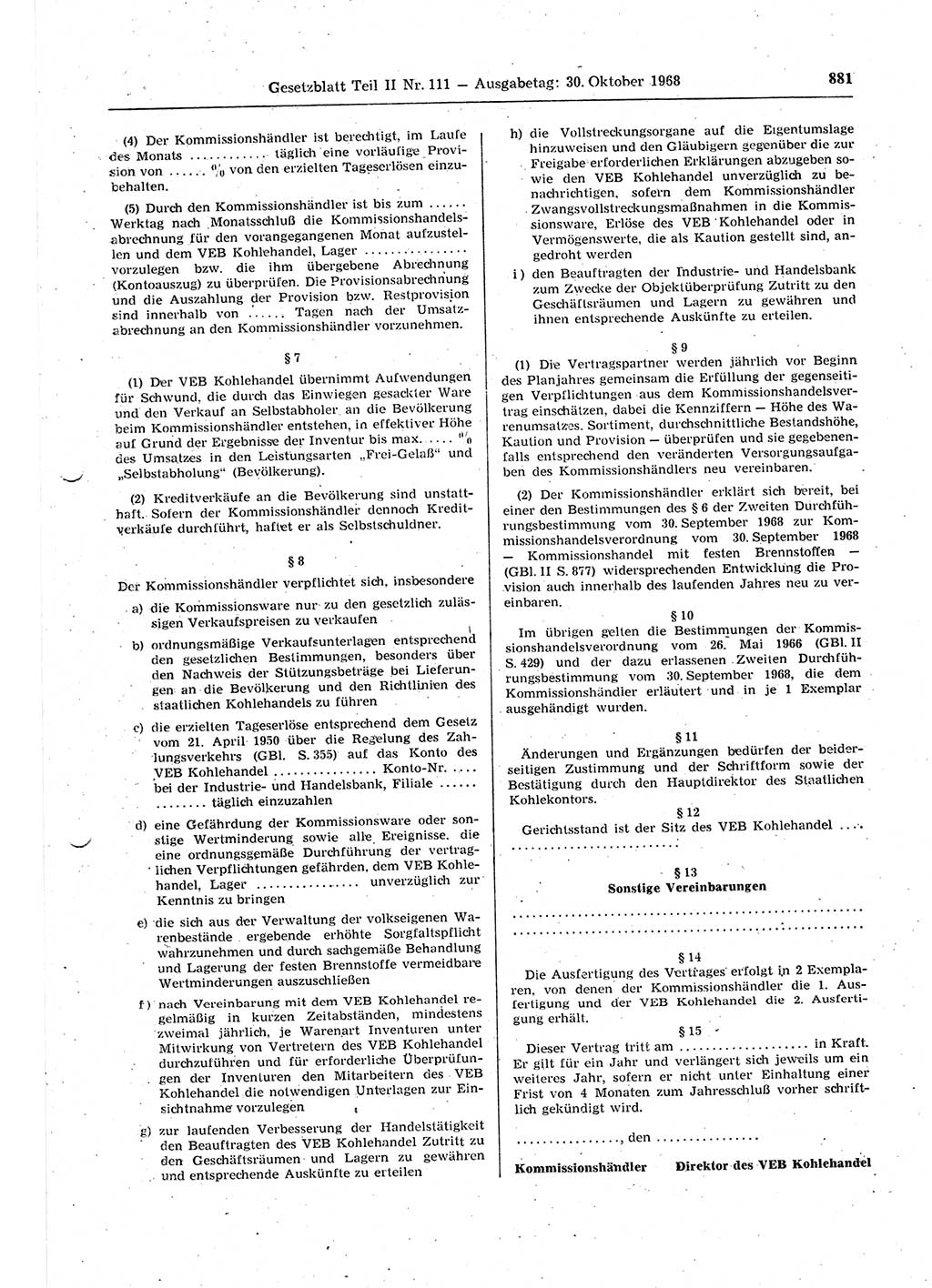 Gesetzblatt (GBl.) der Deutschen Demokratischen Republik (DDR) Teil ⅠⅠ 1968, Seite 881 (GBl. DDR ⅠⅠ 1968, S. 881)