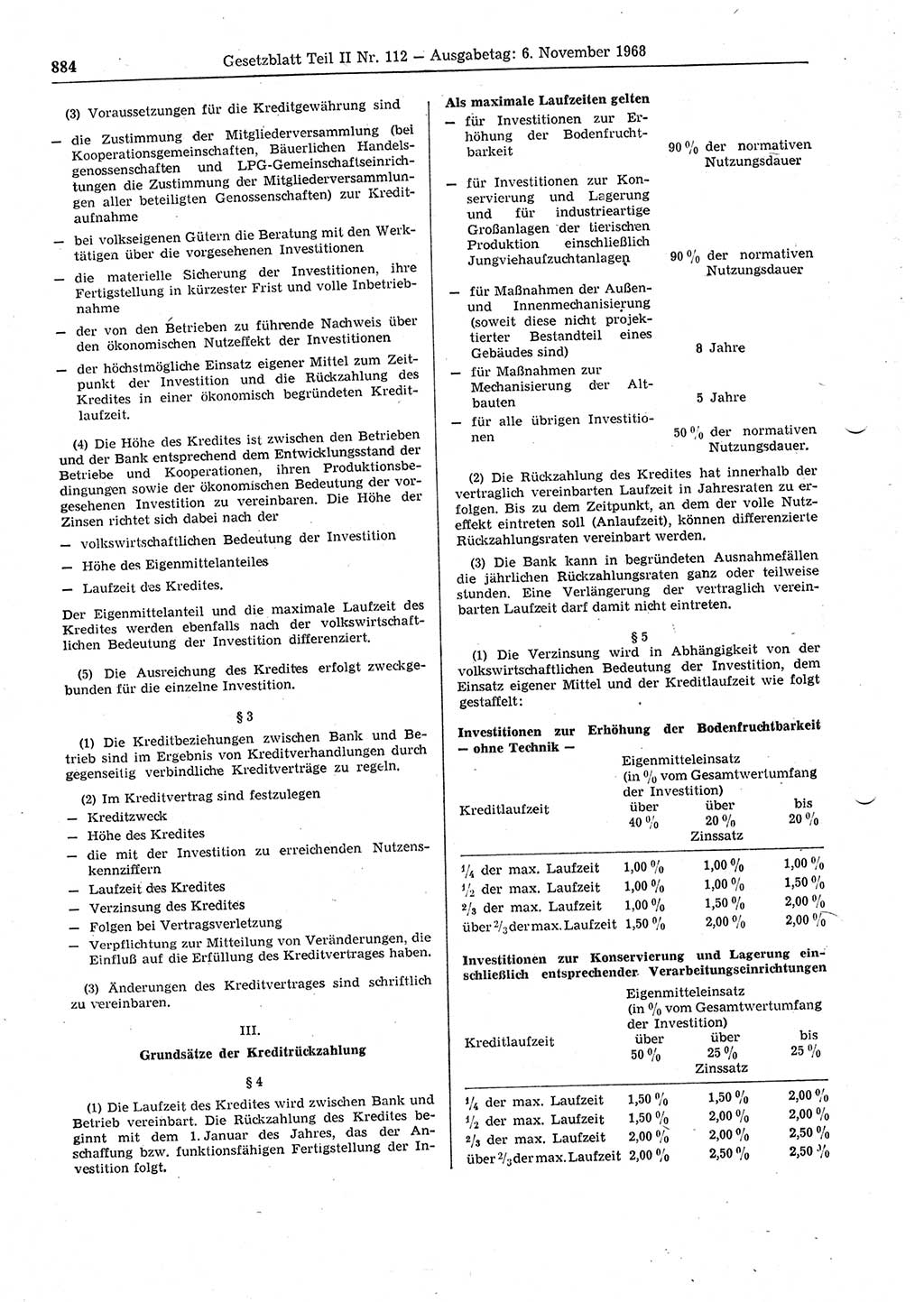 Gesetzblatt (GBl.) der Deutschen Demokratischen Republik (DDR) Teil ⅠⅠ 1968, Seite 884 (GBl. DDR ⅠⅠ 1968, S. 884)