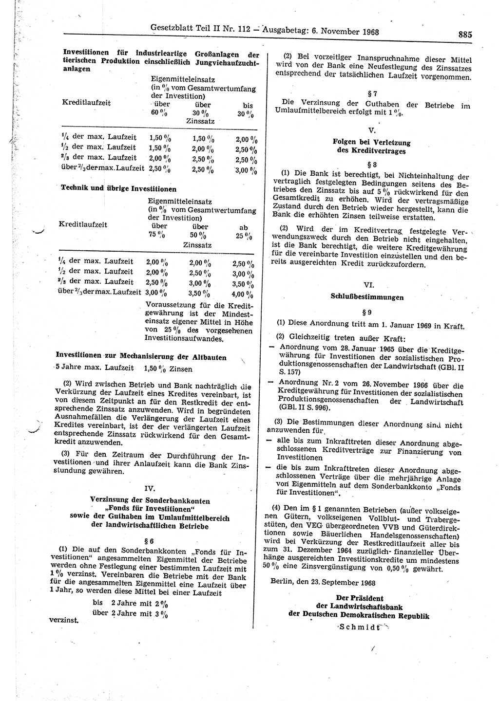 Gesetzblatt (GBl.) der Deutschen Demokratischen Republik (DDR) Teil ⅠⅠ 1968, Seite 885 (GBl. DDR ⅠⅠ 1968, S. 885)