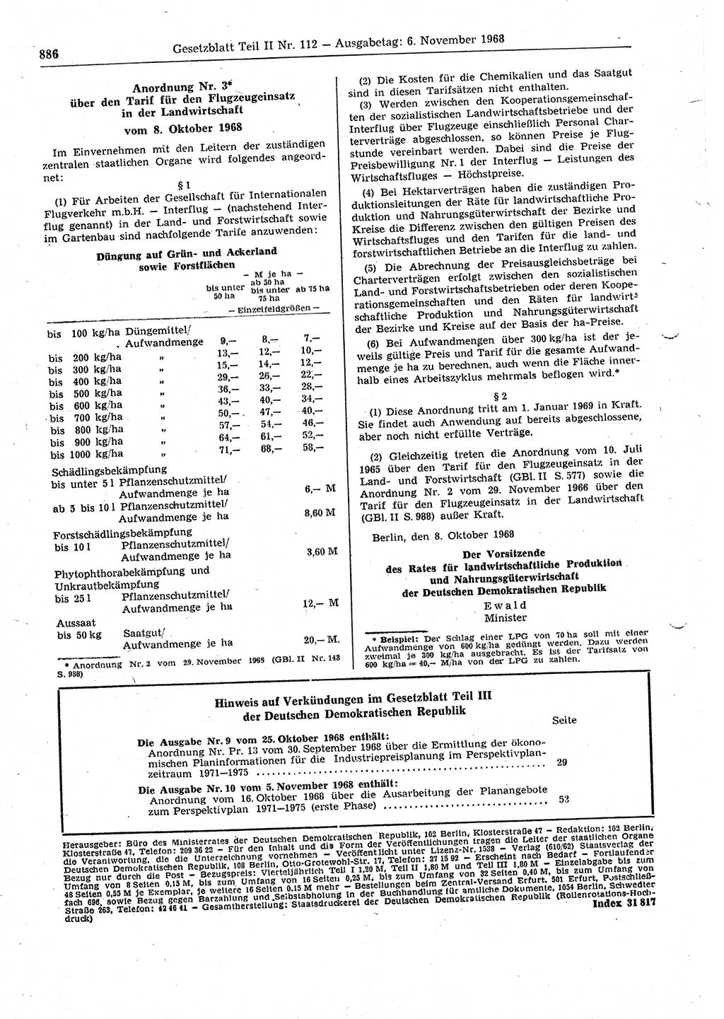 Gesetzblatt (GBl.) der Deutschen Demokratischen Republik (DDR) Teil ⅠⅠ 1968, Seite 886 (GBl. DDR ⅠⅠ 1968, S. 886)