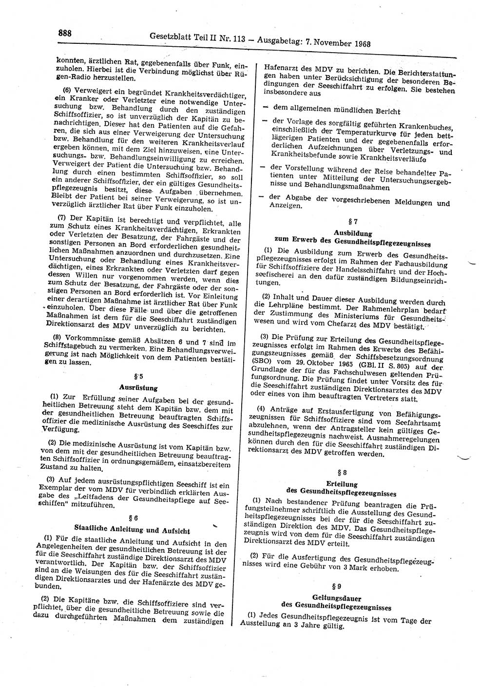 Gesetzblatt (GBl.) der Deutschen Demokratischen Republik (DDR) Teil ⅠⅠ 1968, Seite 888 (GBl. DDR ⅠⅠ 1968, S. 888)