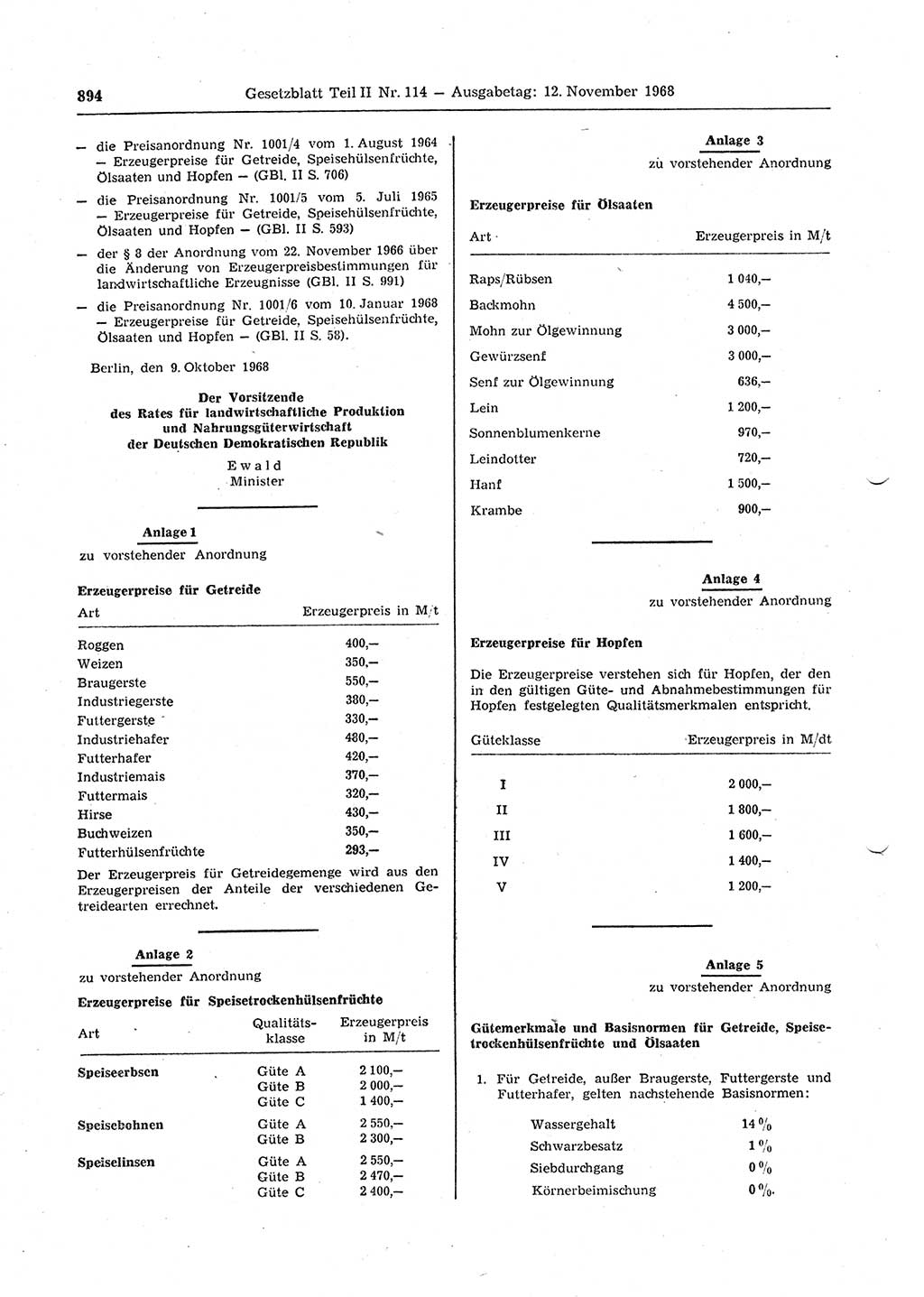 Gesetzblatt (GBl.) der Deutschen Demokratischen Republik (DDR) Teil ⅠⅠ 1968, Seite 894 (GBl. DDR ⅠⅠ 1968, S. 894)