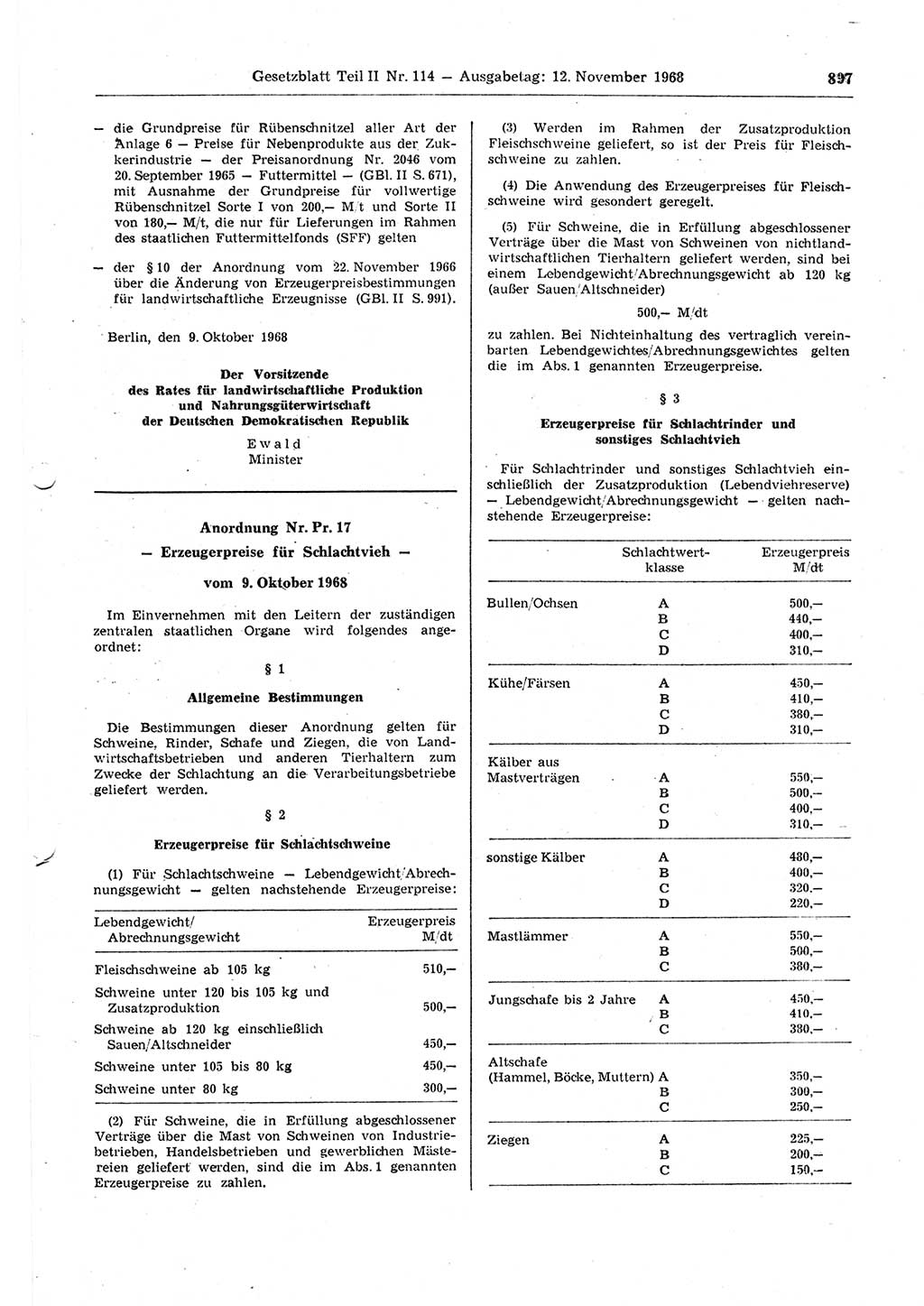 Gesetzblatt (GBl.) der Deutschen Demokratischen Republik (DDR) Teil ⅠⅠ 1968, Seite 897 (GBl. DDR ⅠⅠ 1968, S. 897)