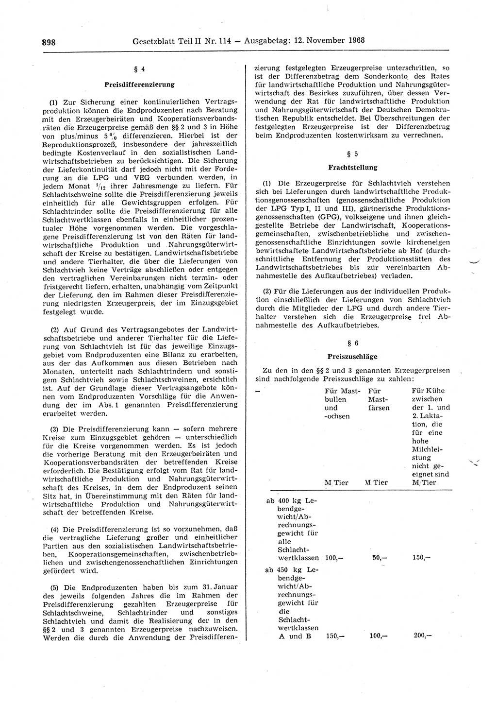Gesetzblatt (GBl.) der Deutschen Demokratischen Republik (DDR) Teil ⅠⅠ 1968, Seite 898 (GBl. DDR ⅠⅠ 1968, S. 898)