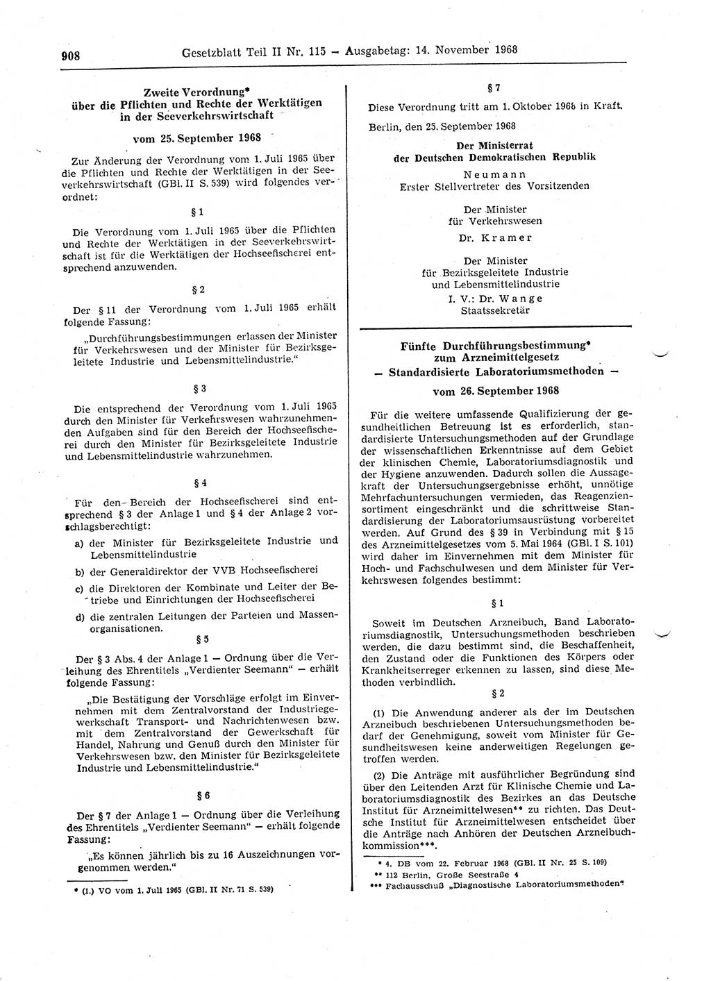 Gesetzblatt (GBl.) der Deutschen Demokratischen Republik (DDR) Teil ⅠⅠ 1968, Seite 908 (GBl. DDR ⅠⅠ 1968, S. 908)