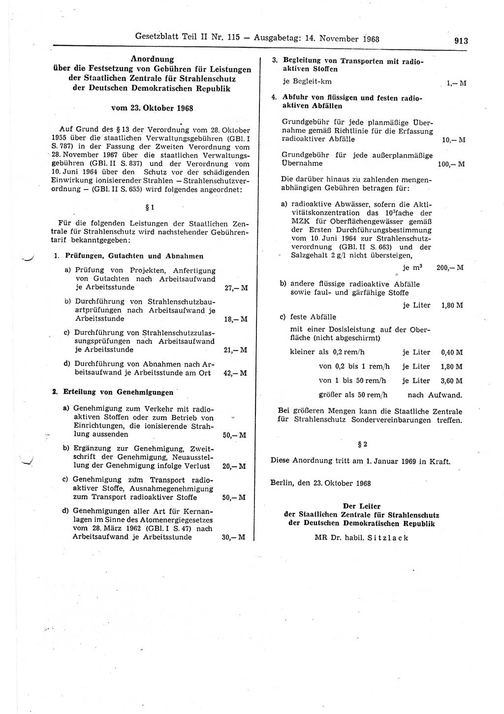 Gesetzblatt (GBl.) der Deutschen Demokratischen Republik (DDR) Teil ⅠⅠ 1968, Seite 913 (GBl. DDR ⅠⅠ 1968, S. 913)