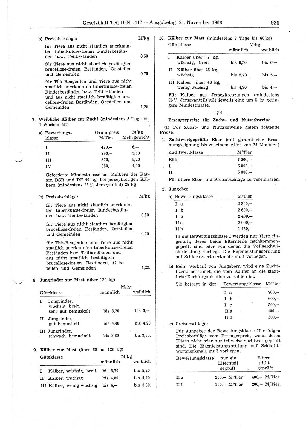 Gesetzblatt (GBl.) der Deutschen Demokratischen Republik (DDR) Teil ⅠⅠ 1968, Seite 921 (GBl. DDR ⅠⅠ 1968, S. 921)