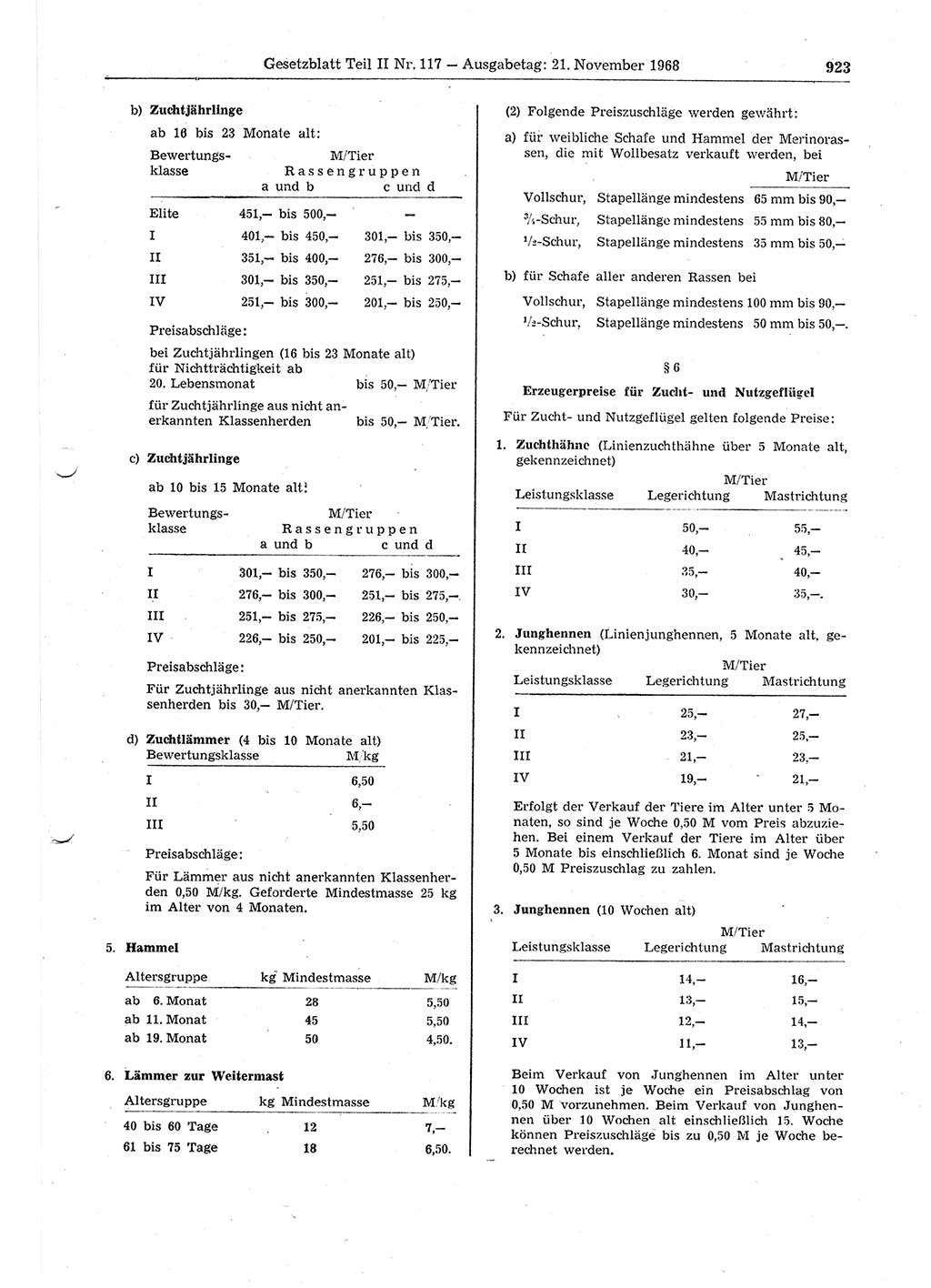 Gesetzblatt (GBl.) der Deutschen Demokratischen Republik (DDR) Teil ⅠⅠ 1968, Seite 923 (GBl. DDR ⅠⅠ 1968, S. 923)
